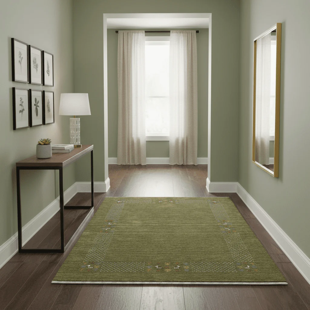 Solid with Border Patterns Hand Loomed Wool Area Rug - Image 2