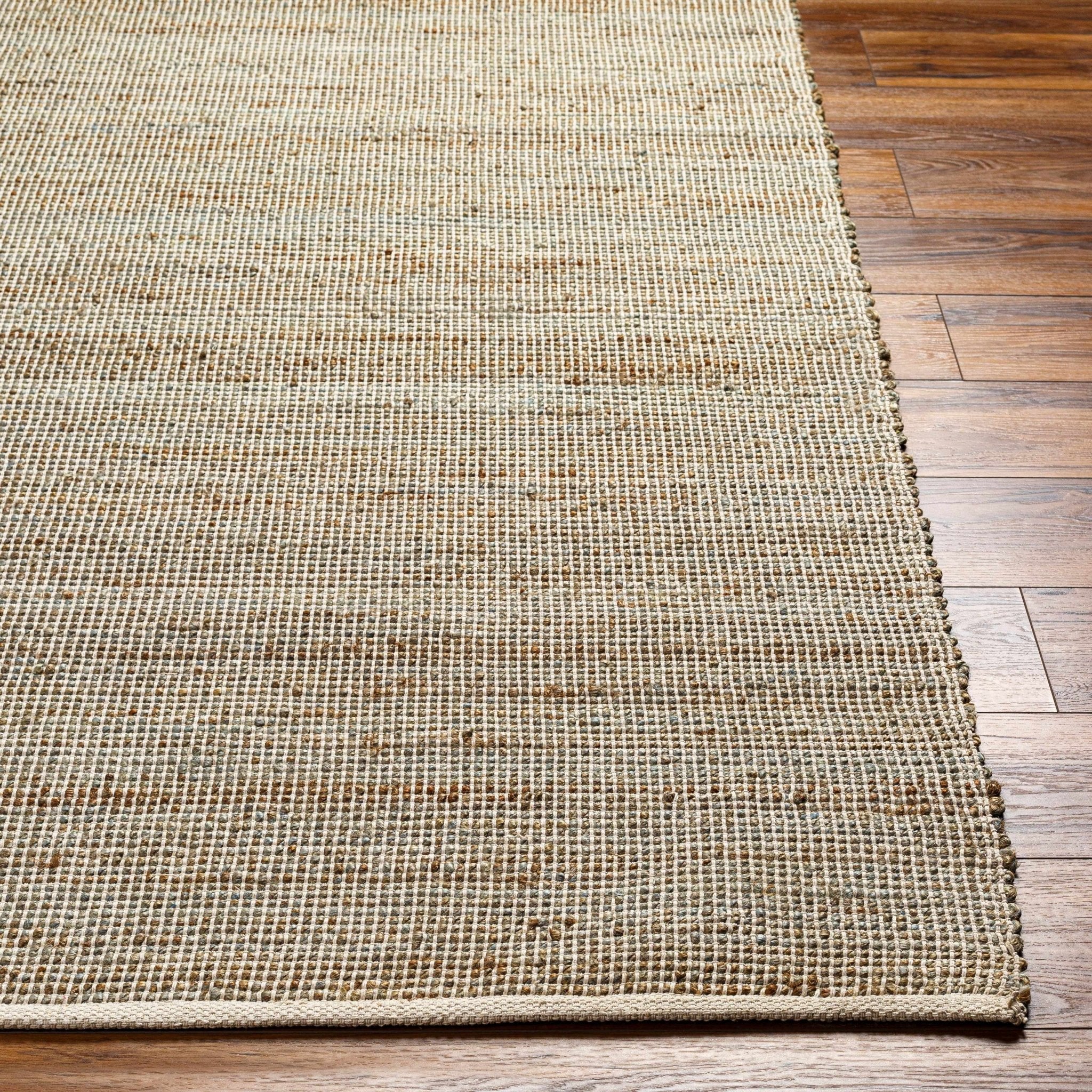 Southwestern Style Hand Woven Beige & Green Jute Rug - Image 4