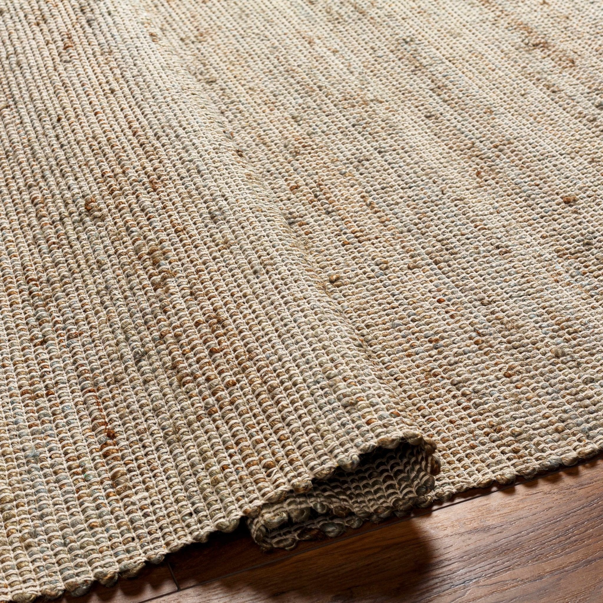 Southwestern Style Hand Woven Beige & Green Jute Rug - Image 5