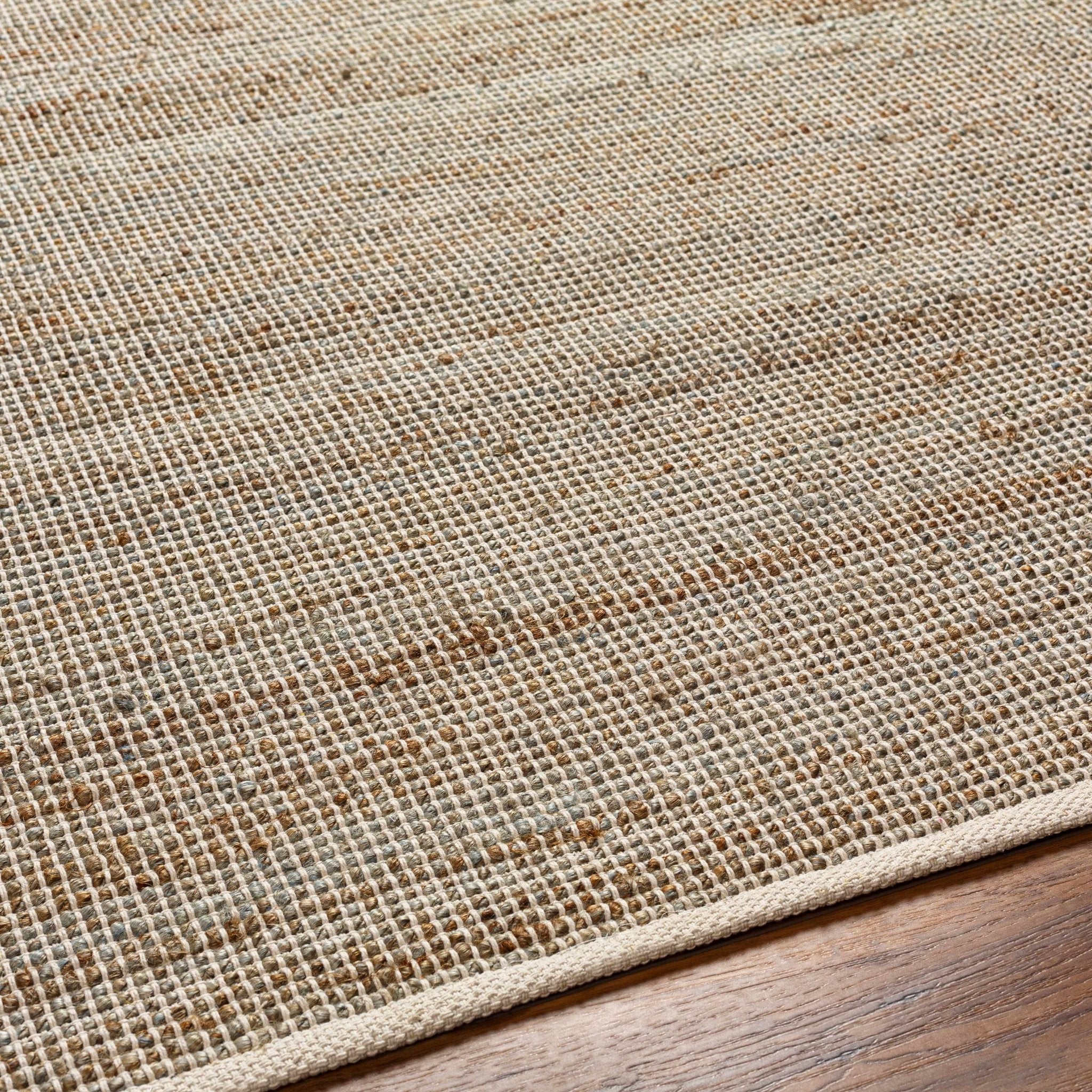 Southwestern Style Hand Woven Beige & Green Jute Rug - Image 6