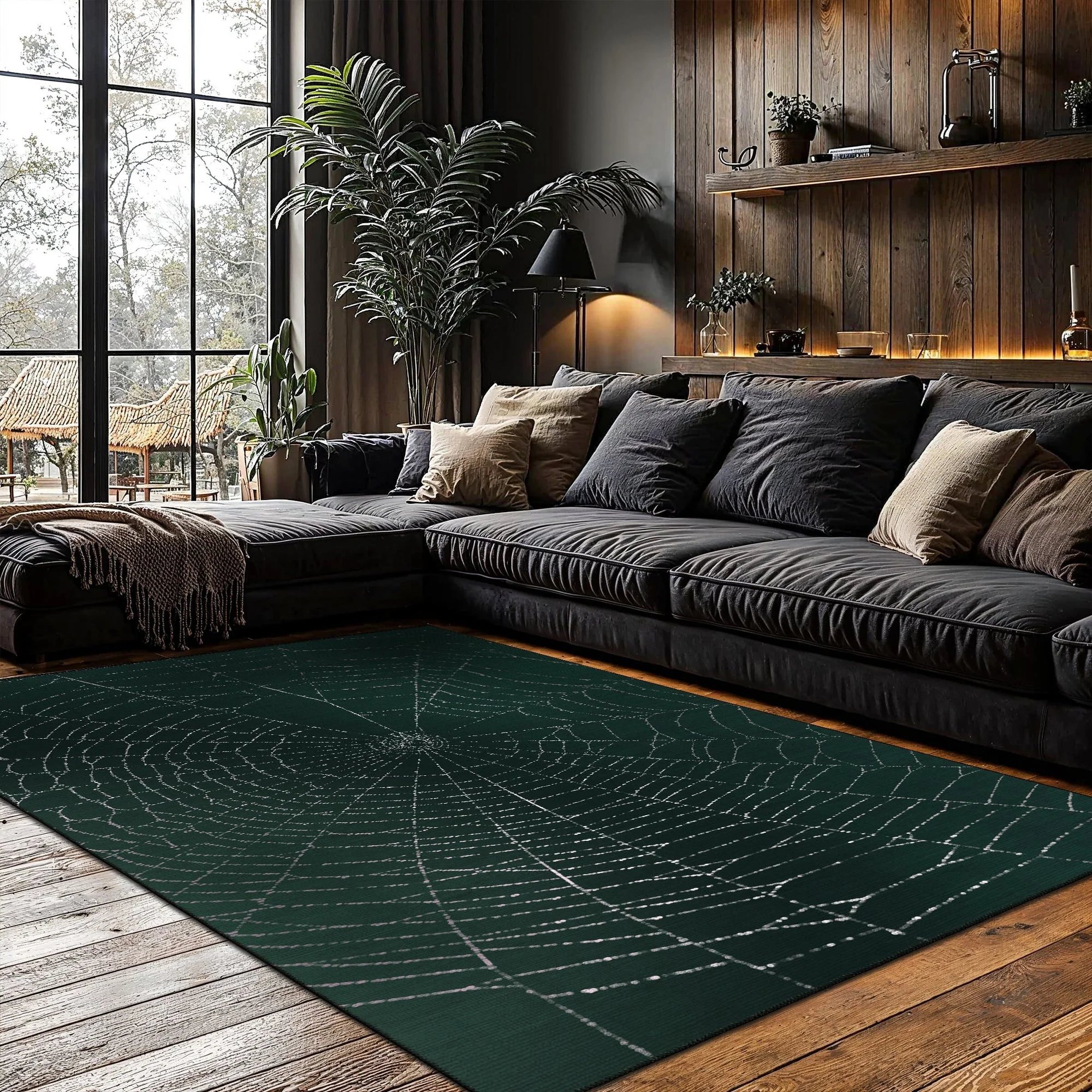 Spider Halloween Green Machine Washable Cotton Rug - Image 6