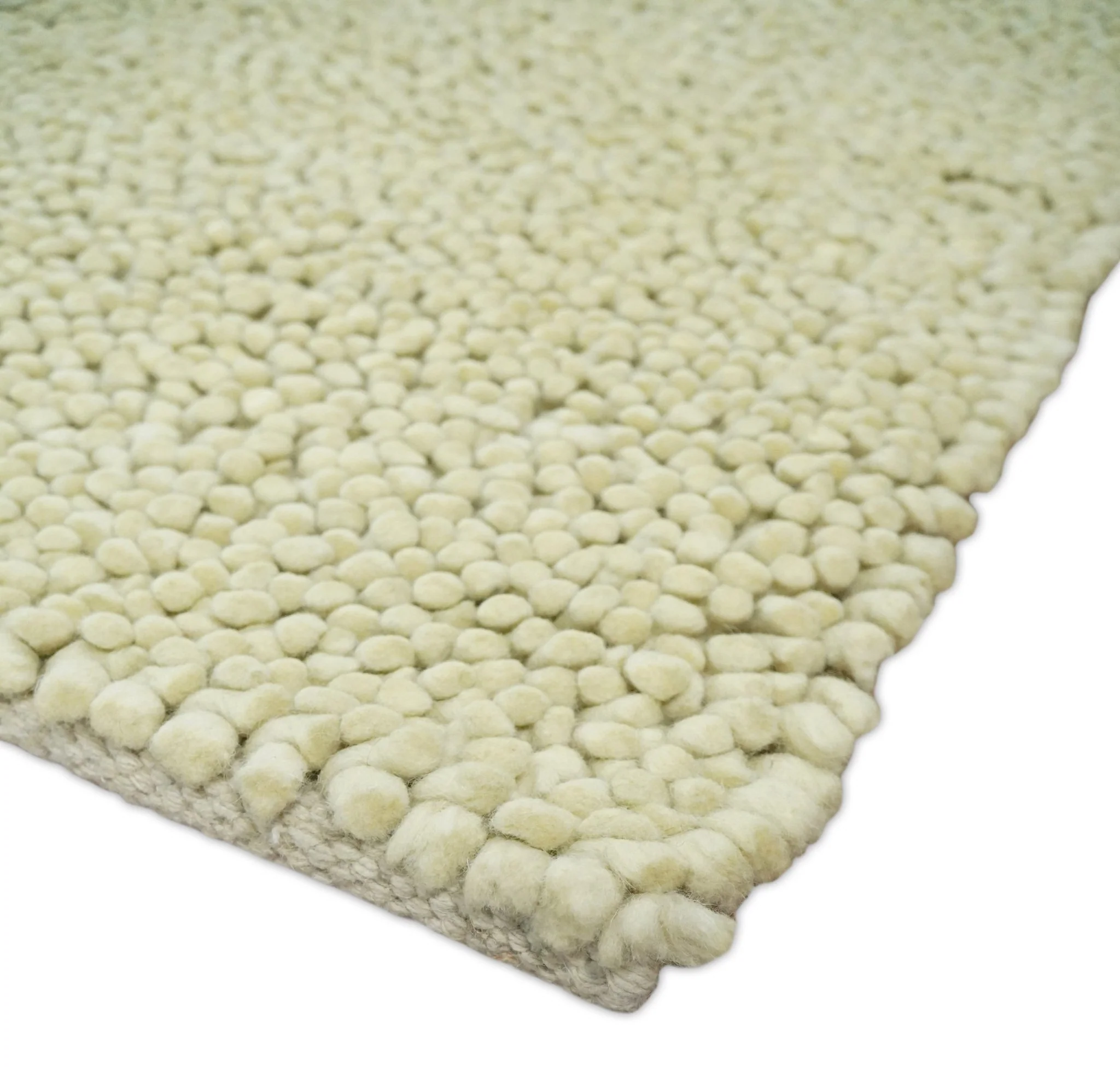 Square 3x3 Beige Wool Shag Handmade Felted Rug | SHA1 - Image 7
