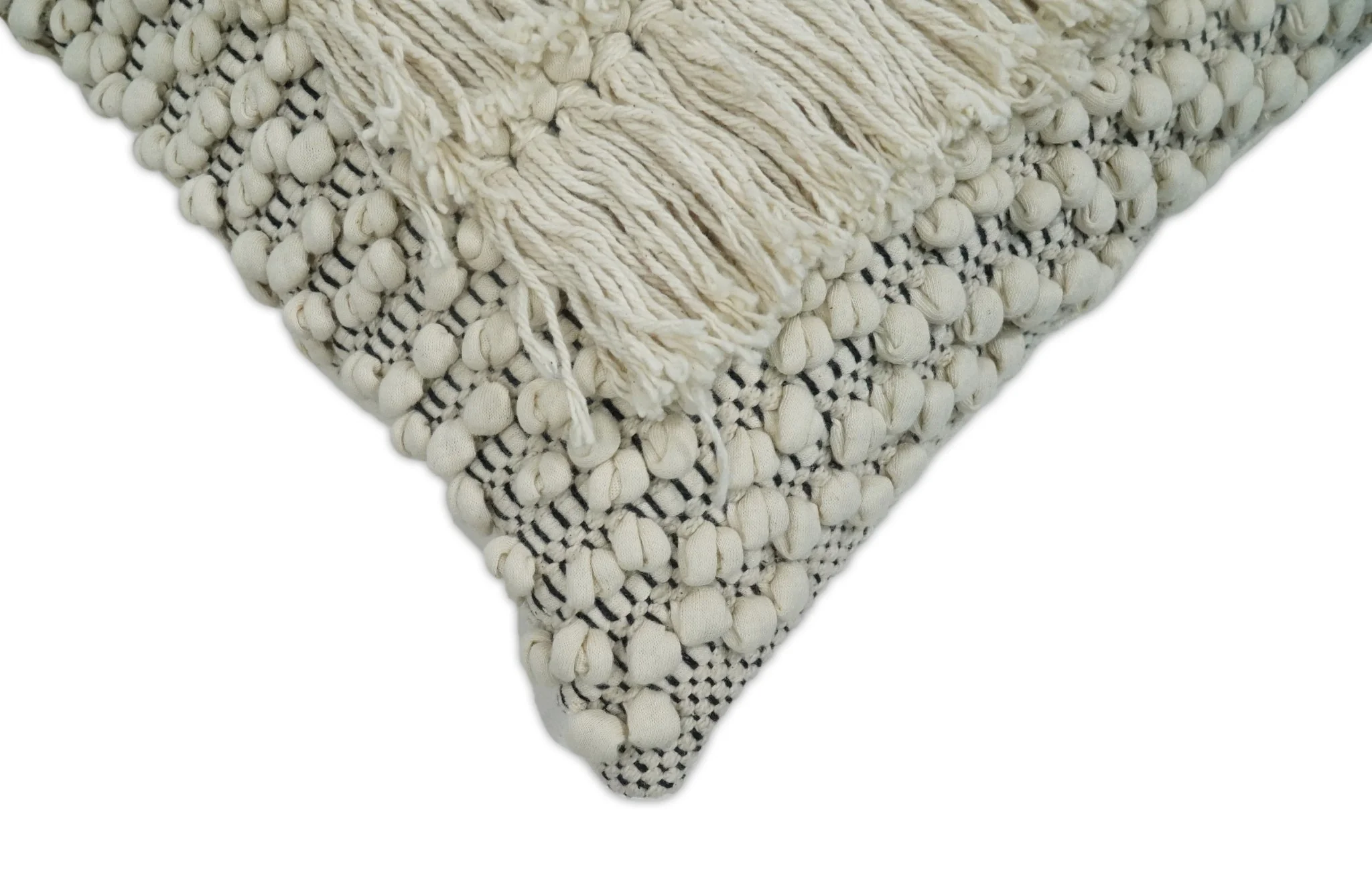 Square Hand Woven Contemporary Accent Black and Beige Wool Pillow, Cushion - Image 3