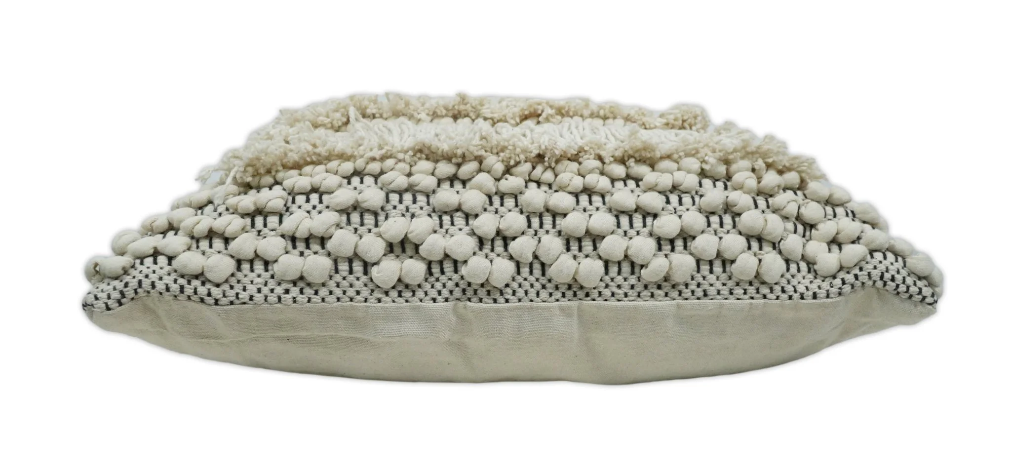 Square Hand Woven Contemporary Accent Black and Beige Wool Pillow, Cushion - Image 4