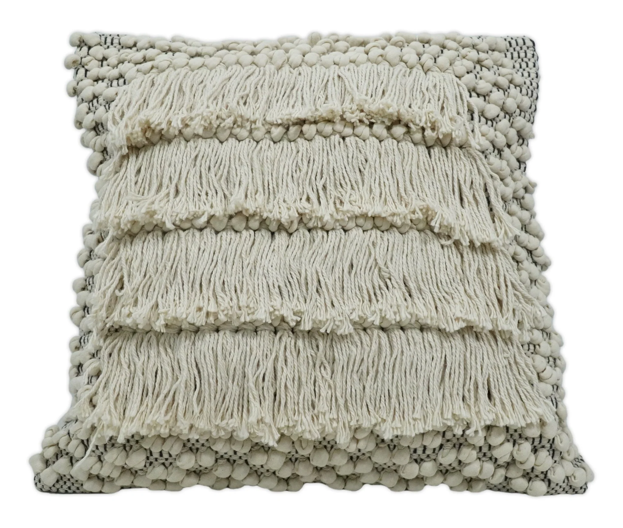 Square Hand Woven Contemporary Accent Black and Beige Wool Pillow, Cushion - Image 6