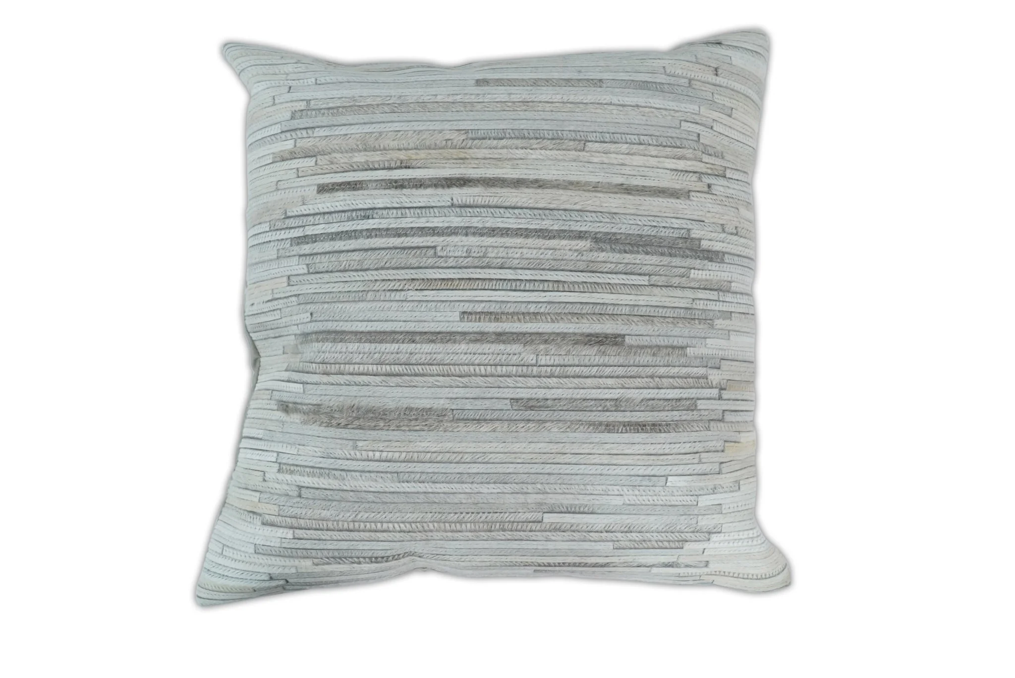 Modern Stripes Ivory and Gray Genuine leather Pillow with Insert, Cushion | PL16 - Image 4
