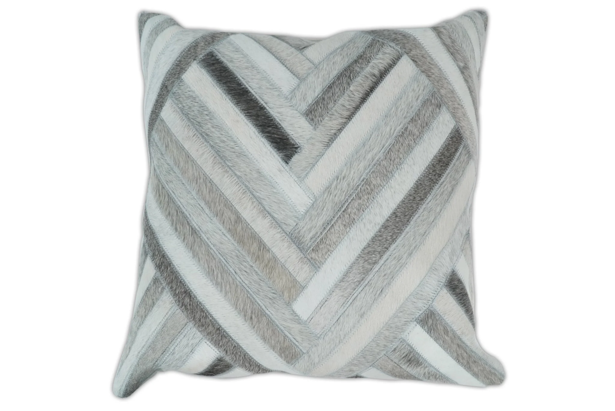 Modern Geometric Silver and Ivory Striped Genuine leather Pillow, Cushion | PL18 - Image 4