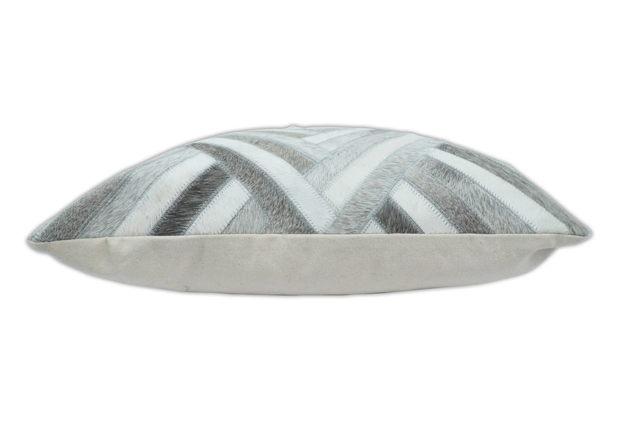 Modern Geometric Silver and Ivory Striped Genuine leather Pillow, Cushion | PL18 - Image 5