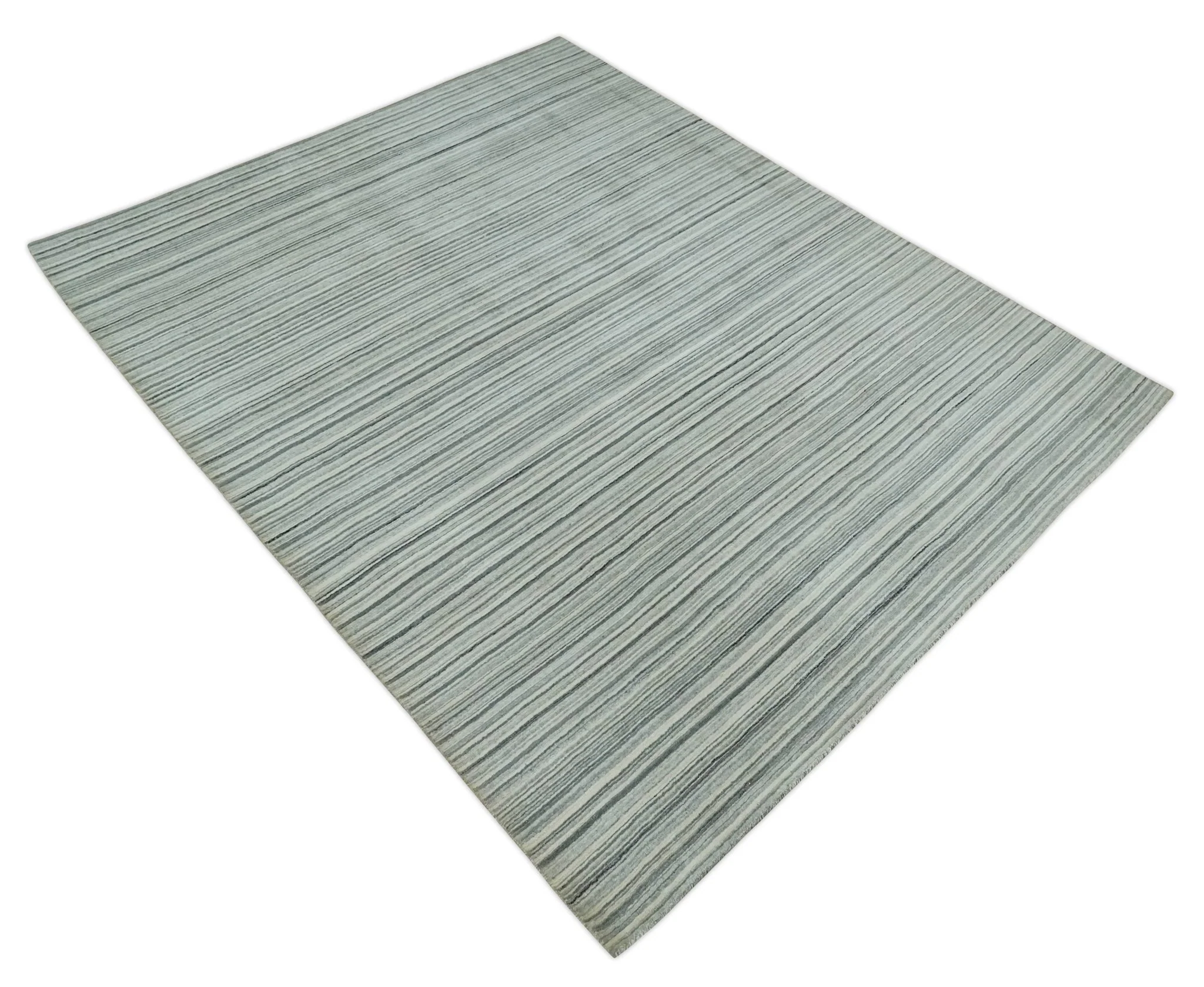 Striped Flatwoven 8x10 Ivory, Beige and Gray Scandinavian Hand Made Blended Wool Area Rug | KE15 - Image 10
