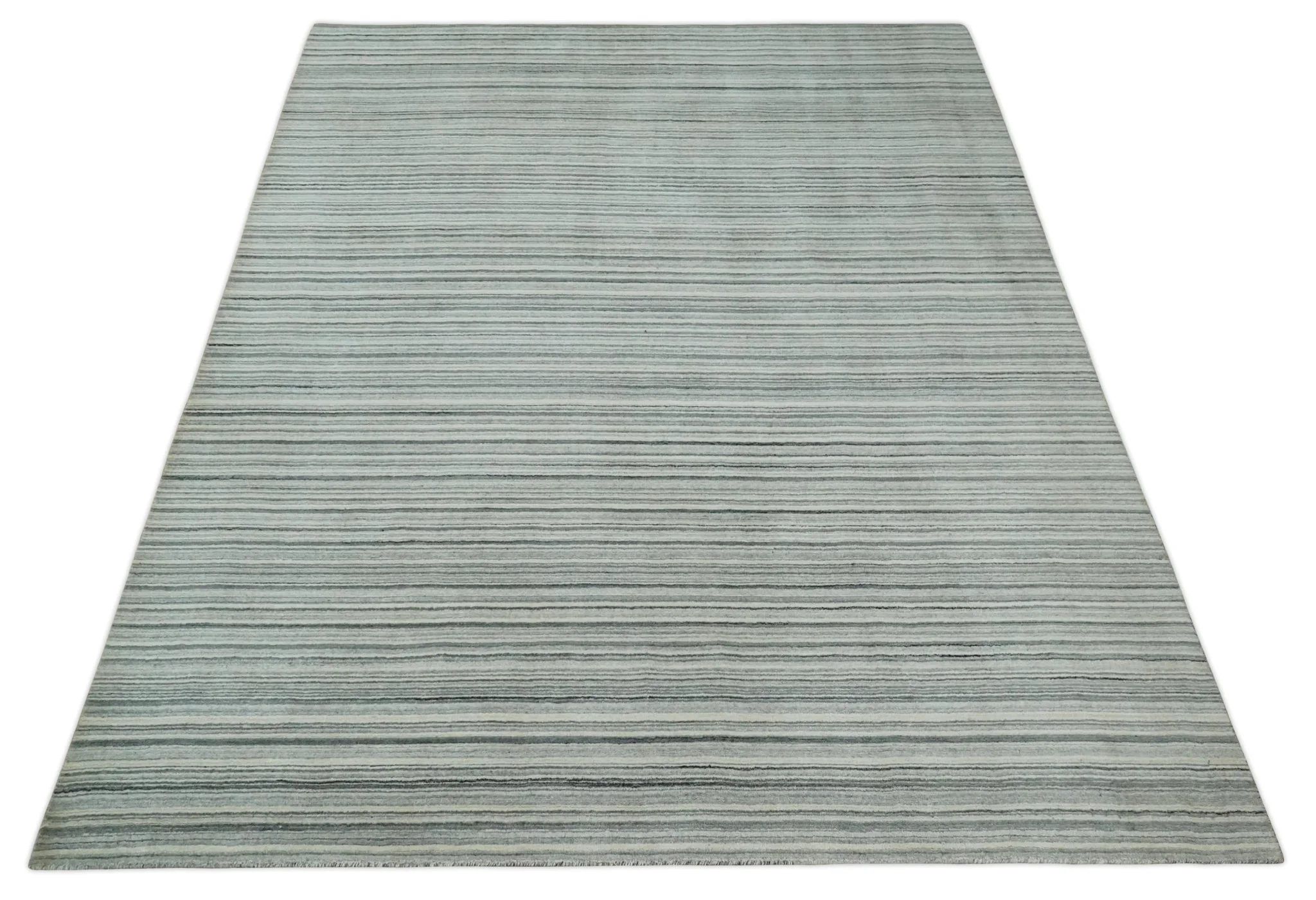 Striped Flatwoven 8x10 Ivory, Beige and Gray Scandinavian Hand Made Blended Wool Area Rug | KE15 - Image 11