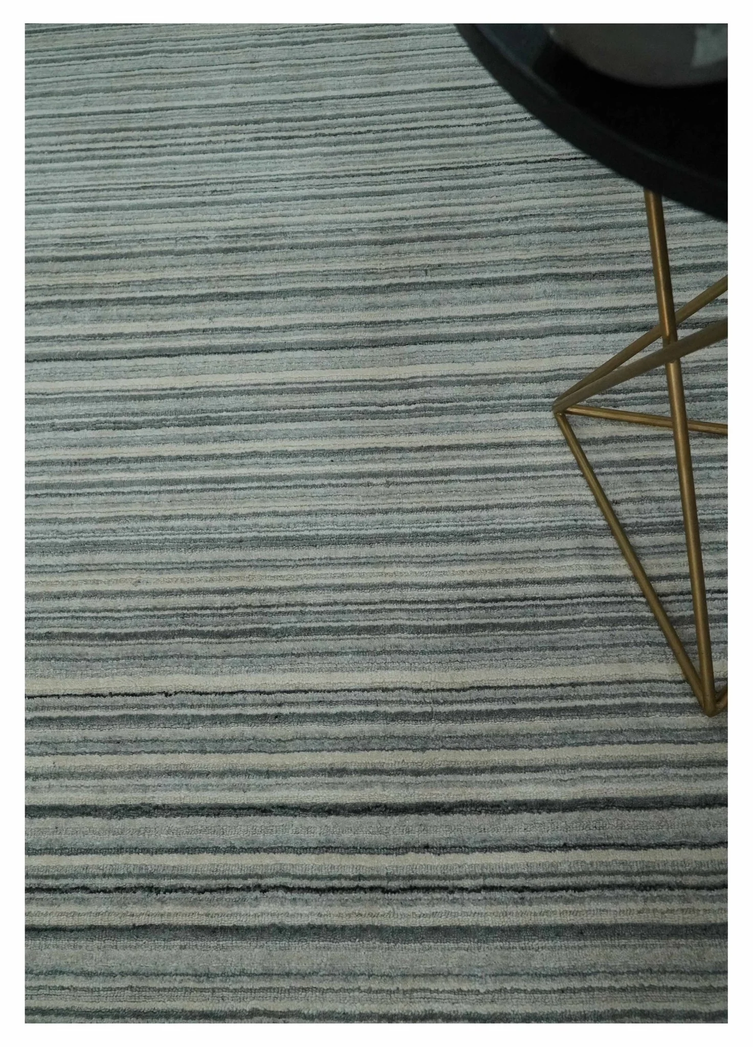 Striped Flatwoven 8x10 Ivory, Beige and Gray Scandinavian Hand Made Blended Wool Area Rug | KE15 - Image 2