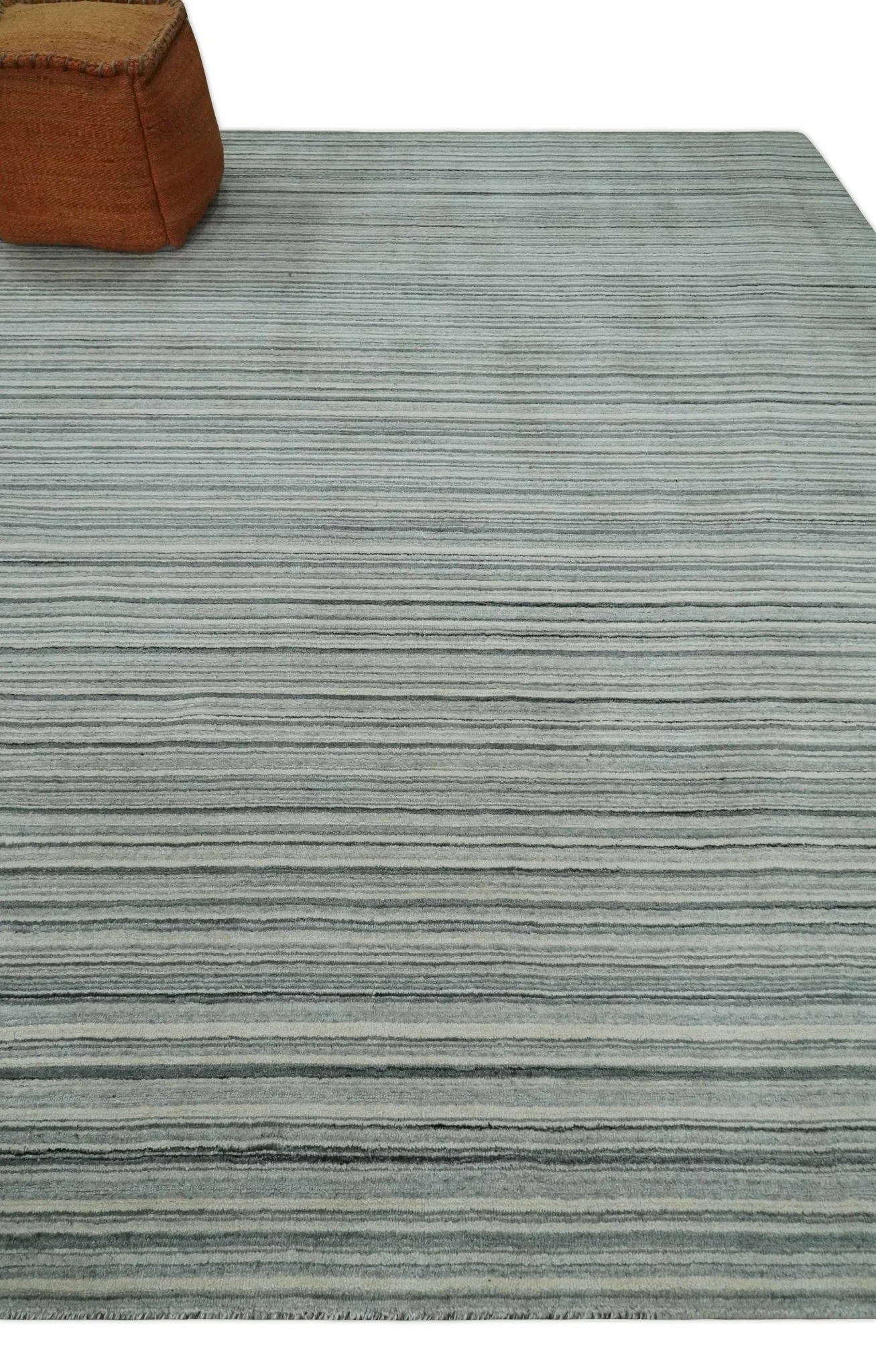 Striped Flatwoven 8x10 Ivory, Beige and Gray Scandinavian Hand Made Blended Wool Area Rug | KE15 - Image 3