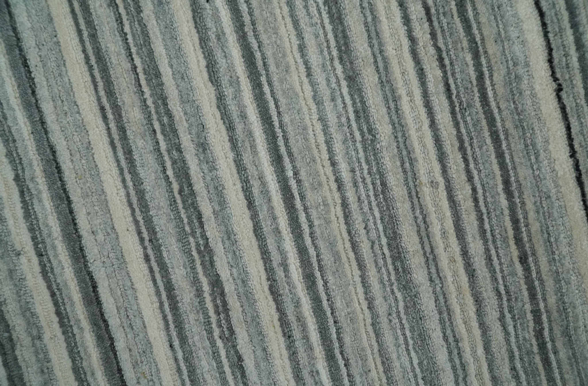 Striped Flatwoven 8x10 Ivory, Beige and Gray Scandinavian Hand Made Blended Wool Area Rug | KE15 - Image 4