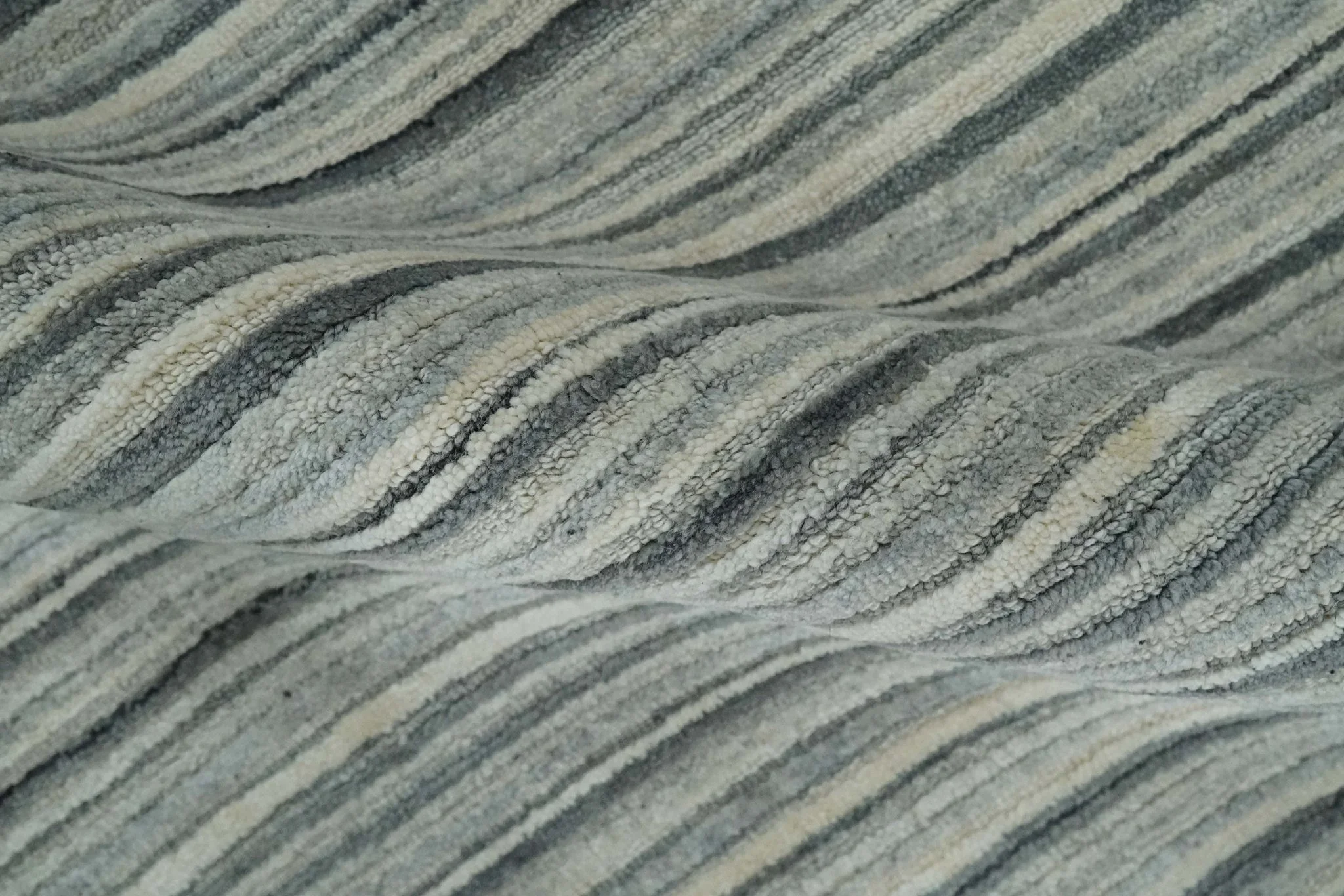 Striped Flatwoven 8x10 Ivory, Beige and Gray Scandinavian Hand Made Blended Wool Area Rug | KE15 - Image 6