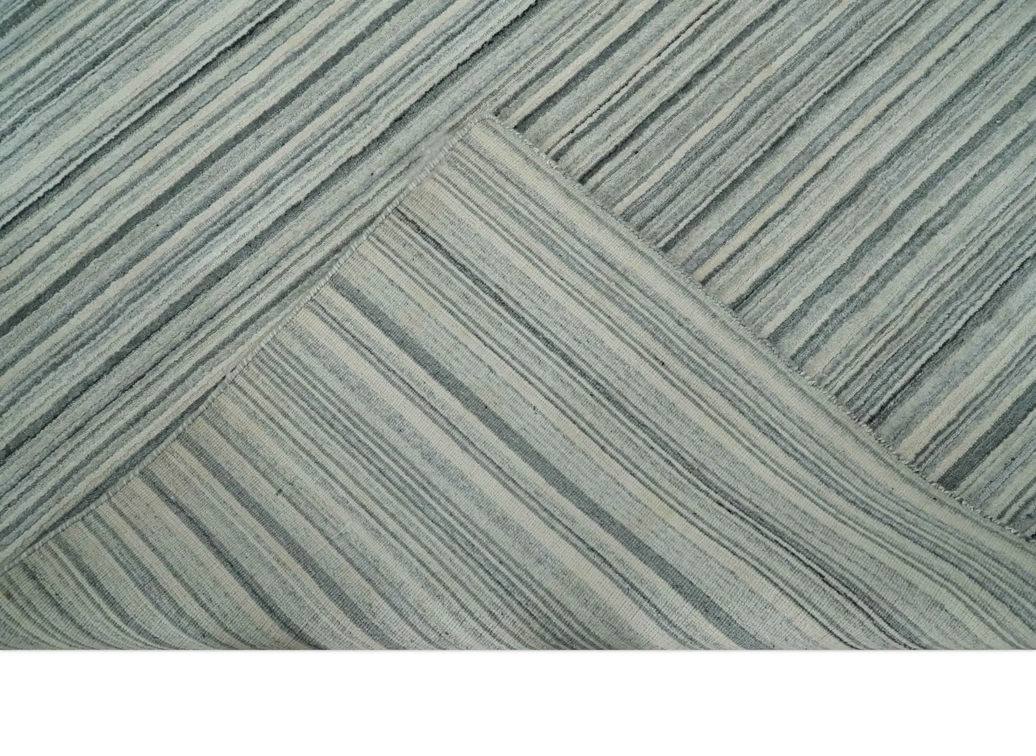 Striped Flatwoven 8x10 Ivory, Beige and Gray Scandinavian Hand Made Blended Wool Area Rug | KE15 - Image 7