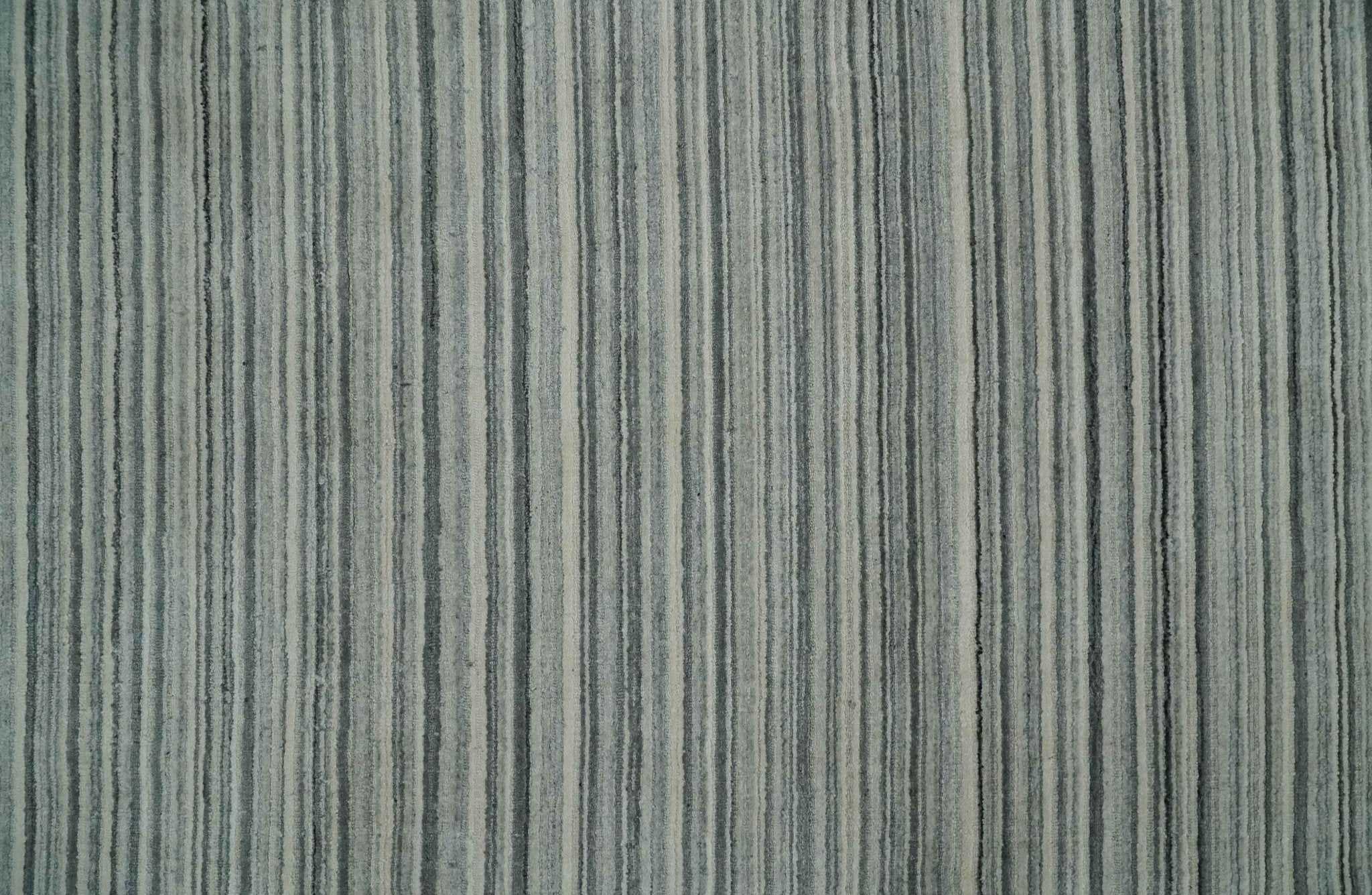 Striped Flatwoven 8x10 Ivory, Beige and Gray Scandinavian Hand Made Blended Wool Area Rug | KE15 - Image 9