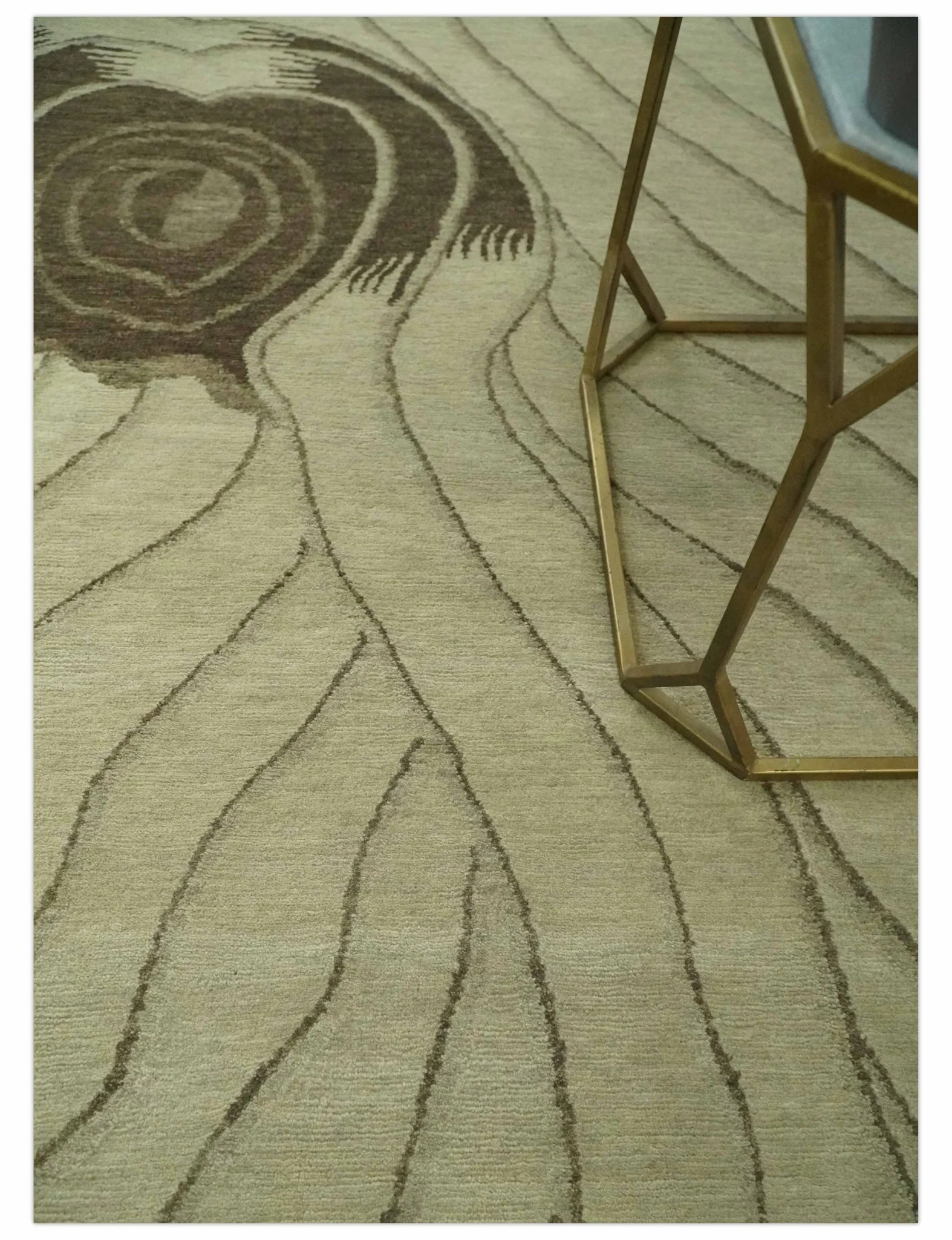 Modern Stripes Design Beige and Brown Hand loom 5.6x8 wool and art Silk Area Rug - Image 3