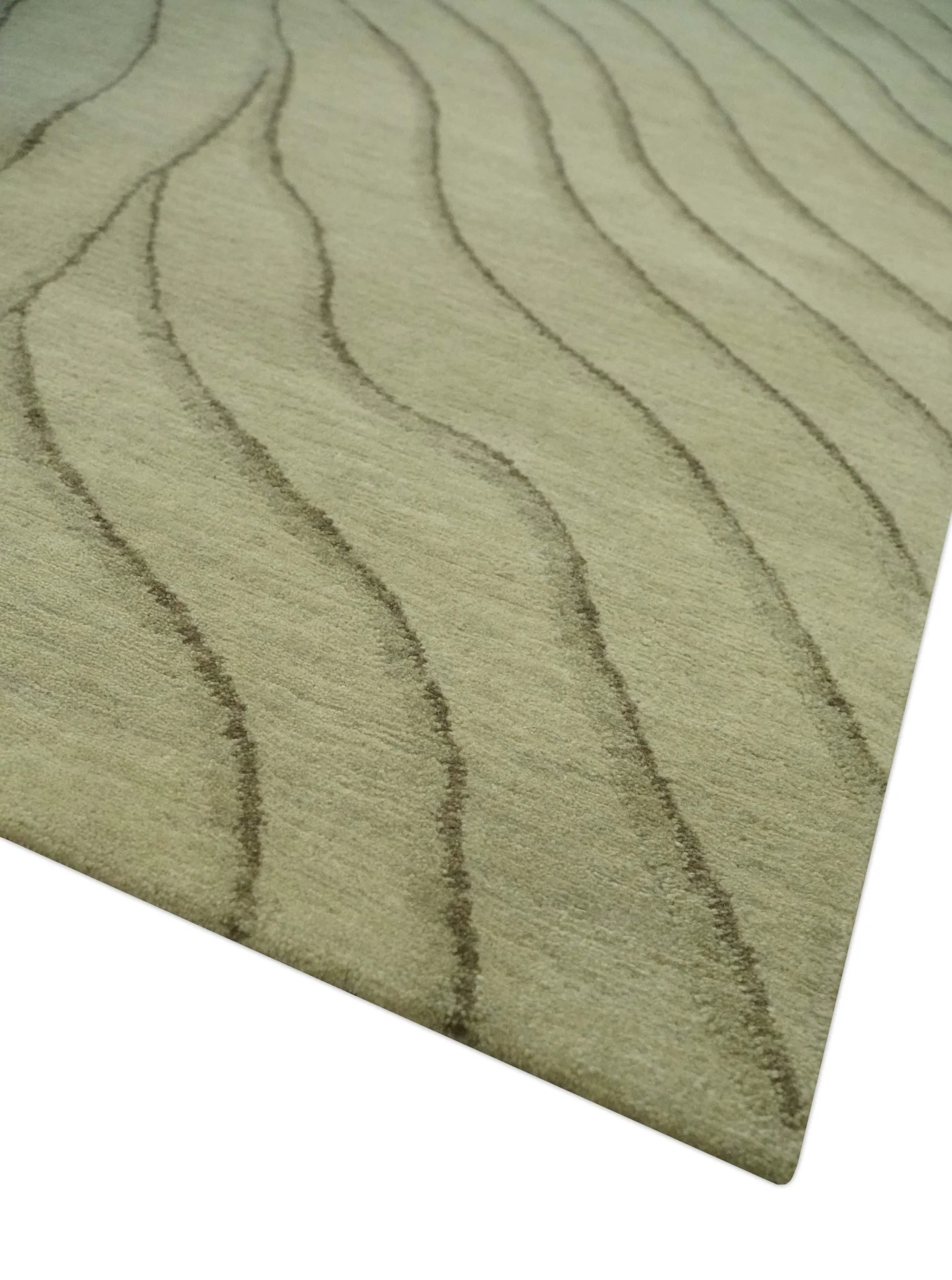 Modern Stripes Design Beige and Brown Hand loom 5.6x8 wool and art Silk Area Rug - Image 6