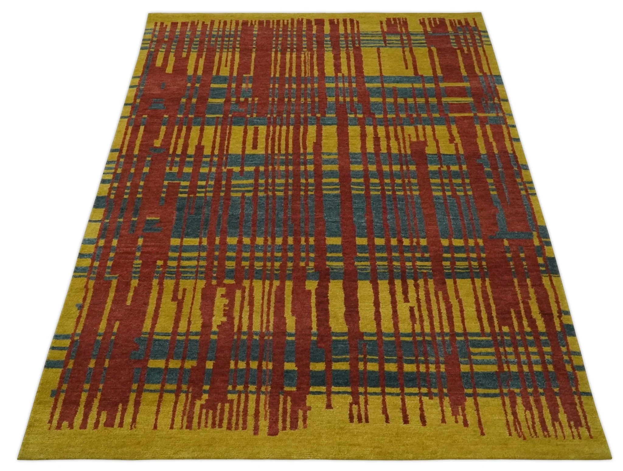 Modern Stripes Design Gold, Charcoal and Brown 5x6.6 Hand loom wool area Rug - Image 10