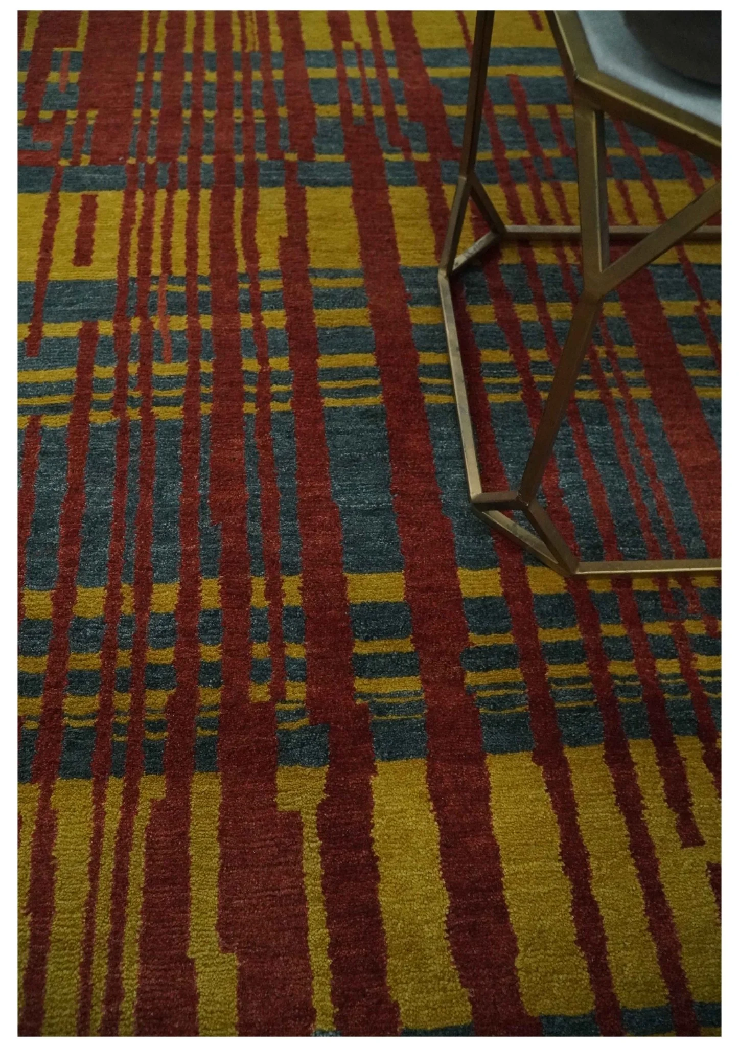 Modern Stripes Design Gold, Charcoal and Brown 5x6.6 Hand loom wool area Rug - Image 2