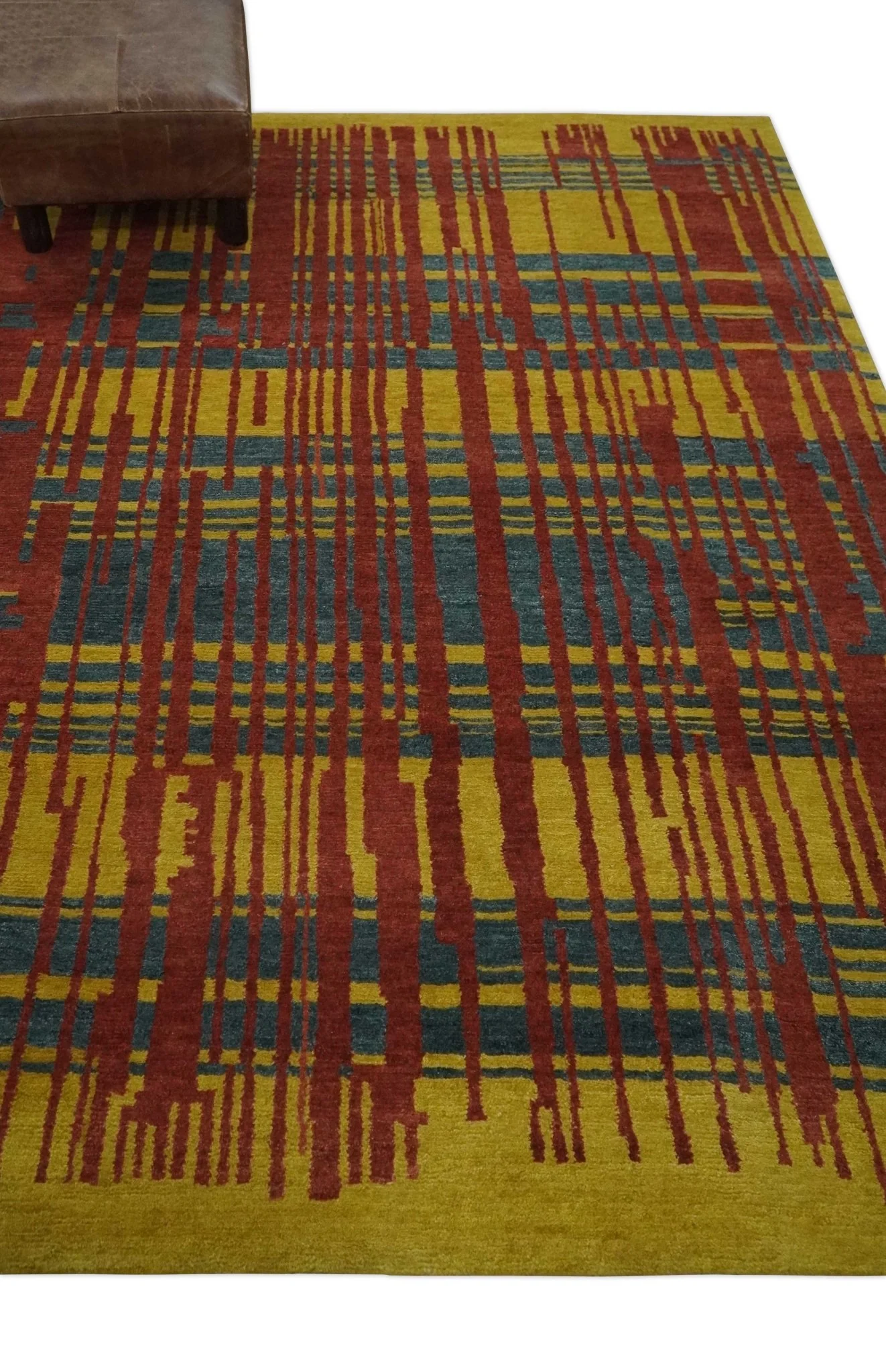 Modern Stripes Design Gold, Charcoal and Brown 5x6.6 Hand loom wool area Rug - Image 3
