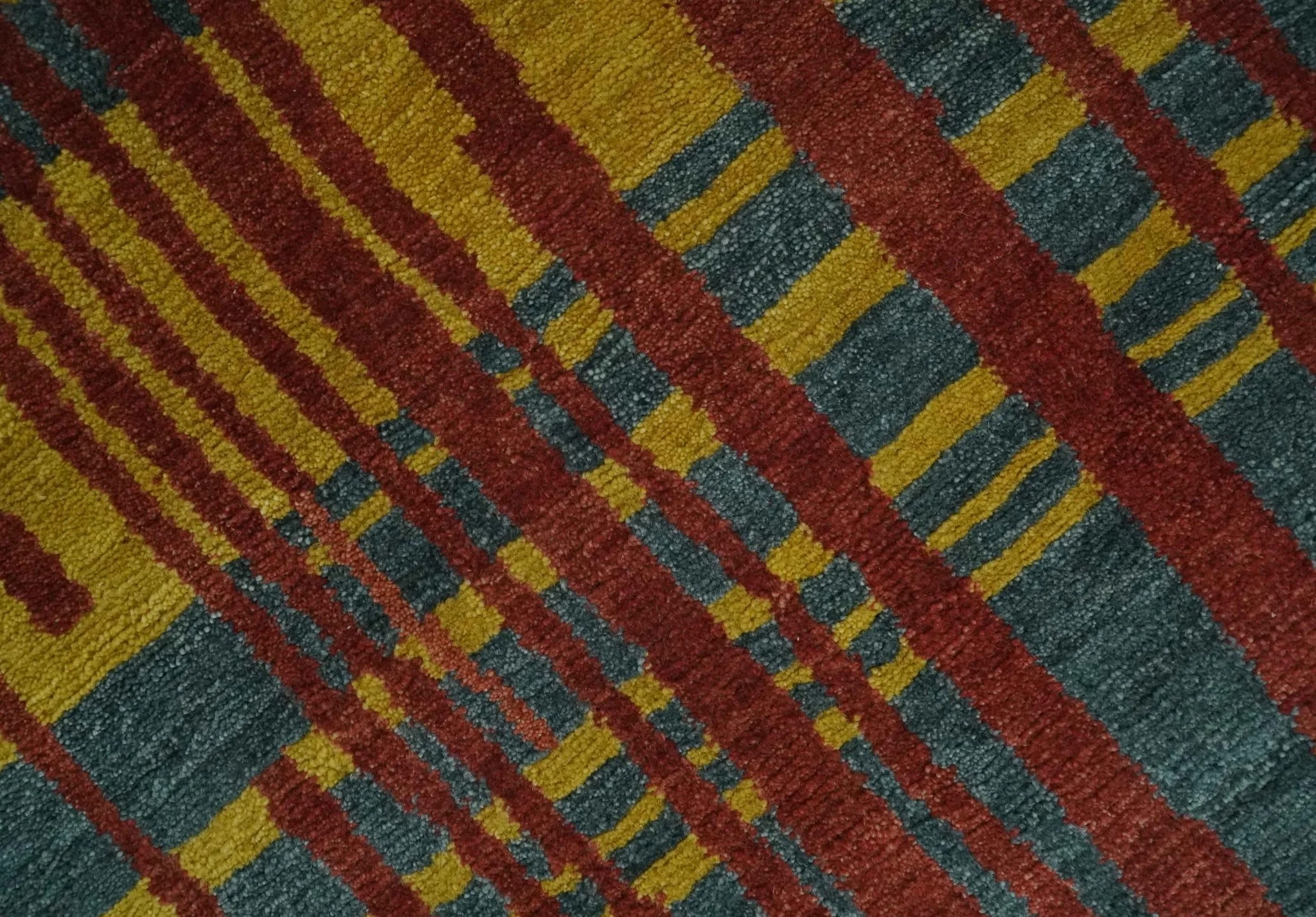 Modern Stripes Design Gold, Charcoal and Brown 5x6.6 Hand loom wool area Rug - Image 4