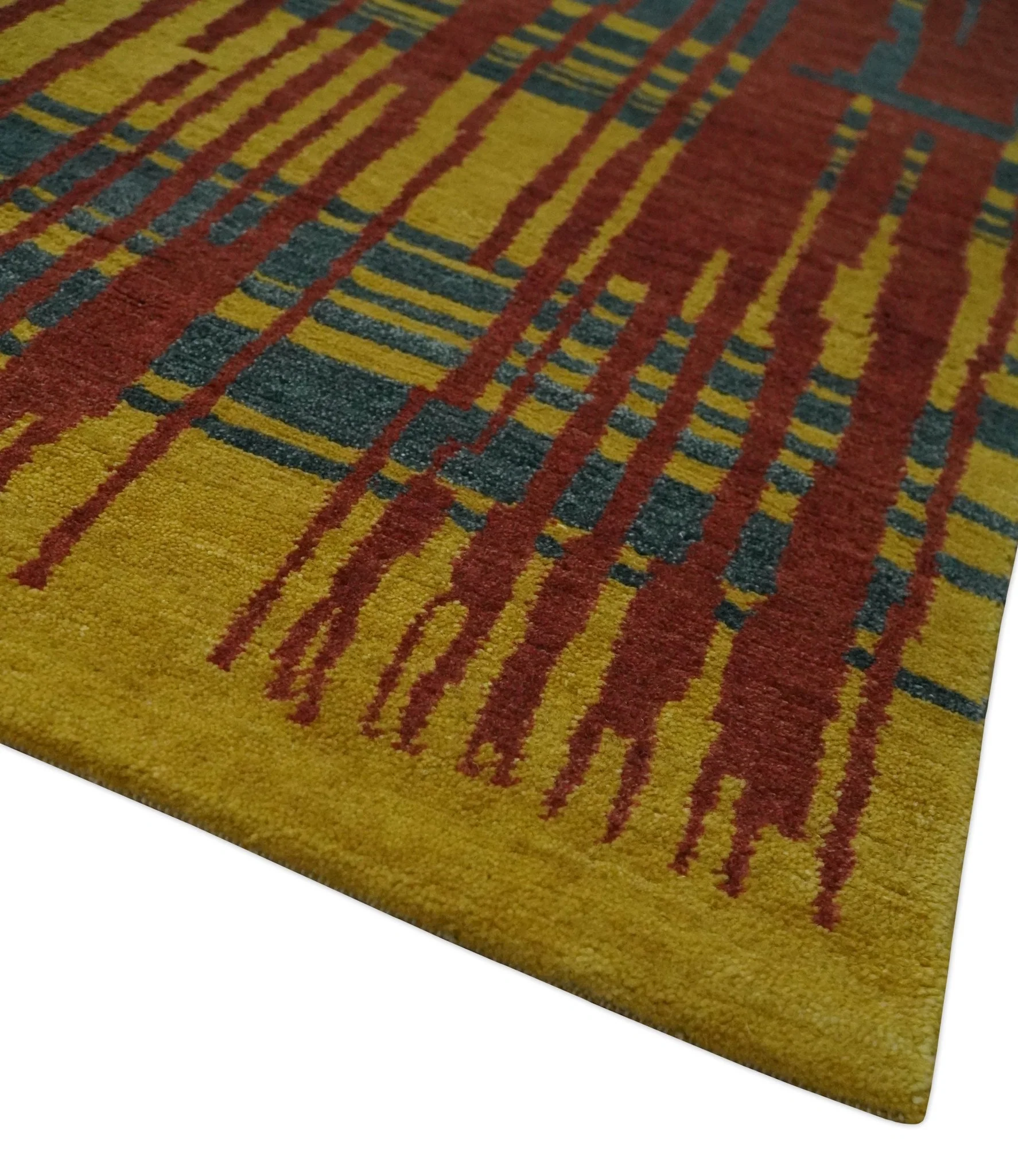 Modern Stripes Design Gold, Charcoal and Brown 5x6.6 Hand loom wool area Rug - Image 5