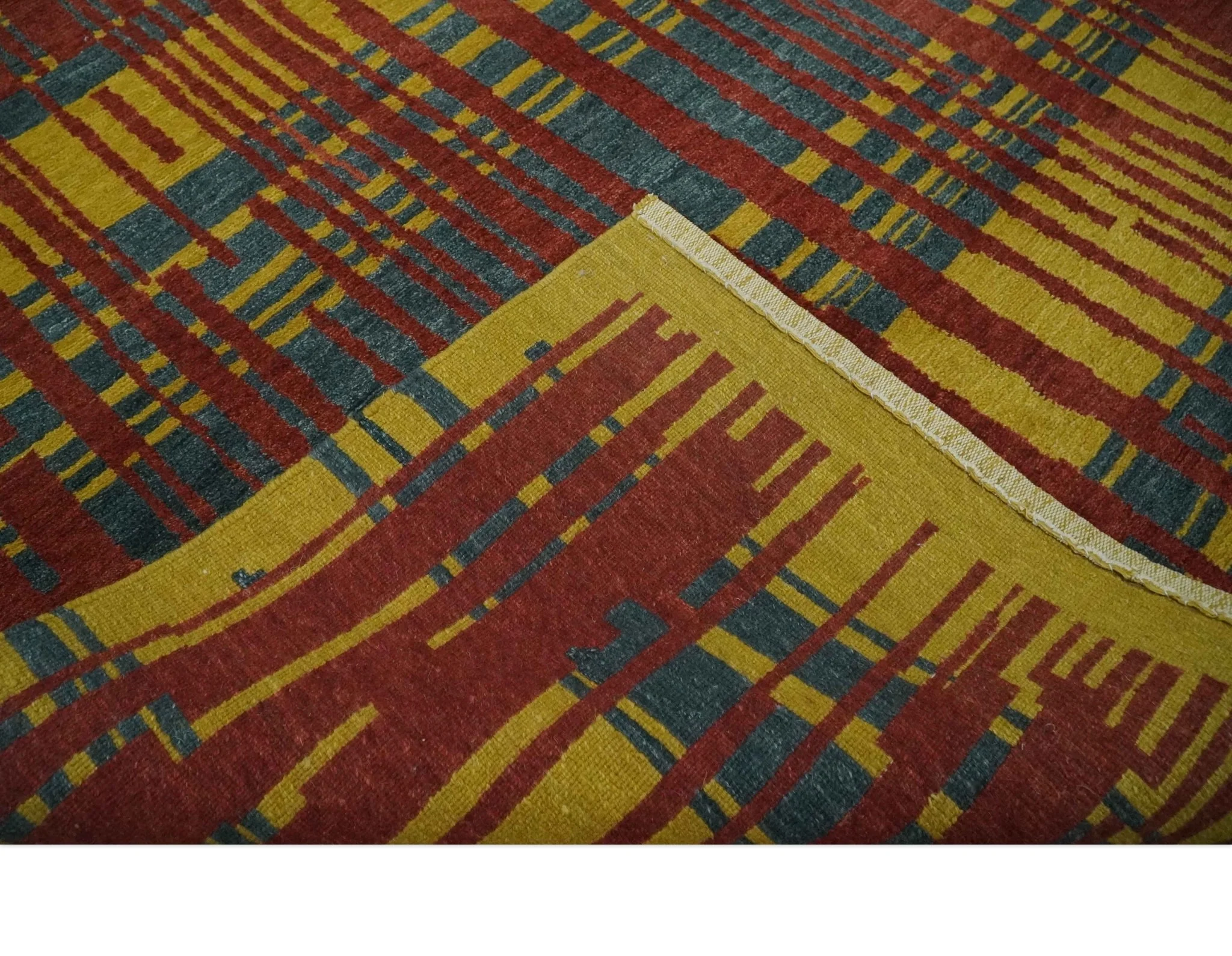 Modern Stripes Design Gold, Charcoal and Brown 5x6.6 Hand loom wool area Rug - Image 6