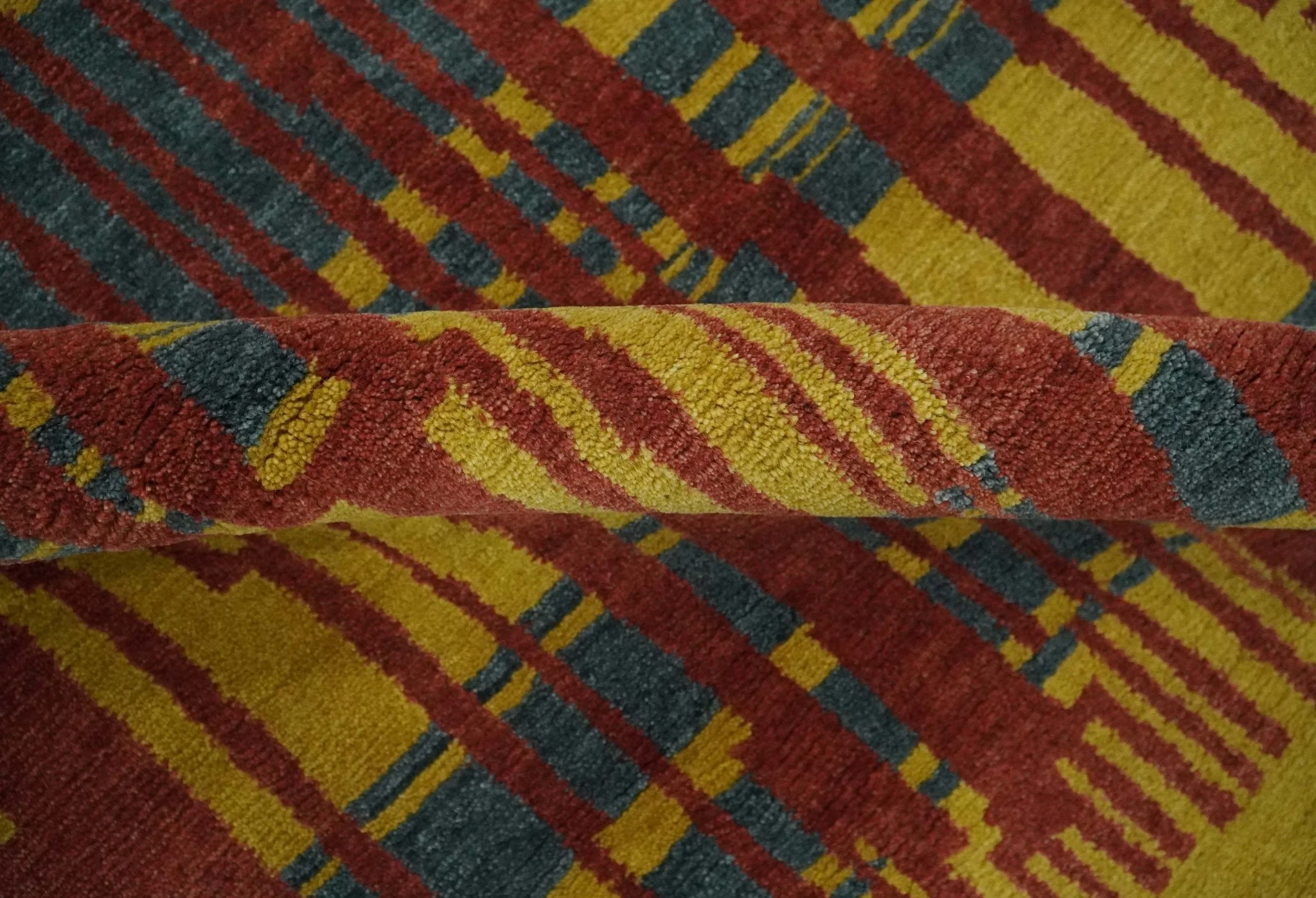 Modern Stripes Design Gold, Charcoal and Brown 5x6.6 Hand loom wool area Rug - Image 7