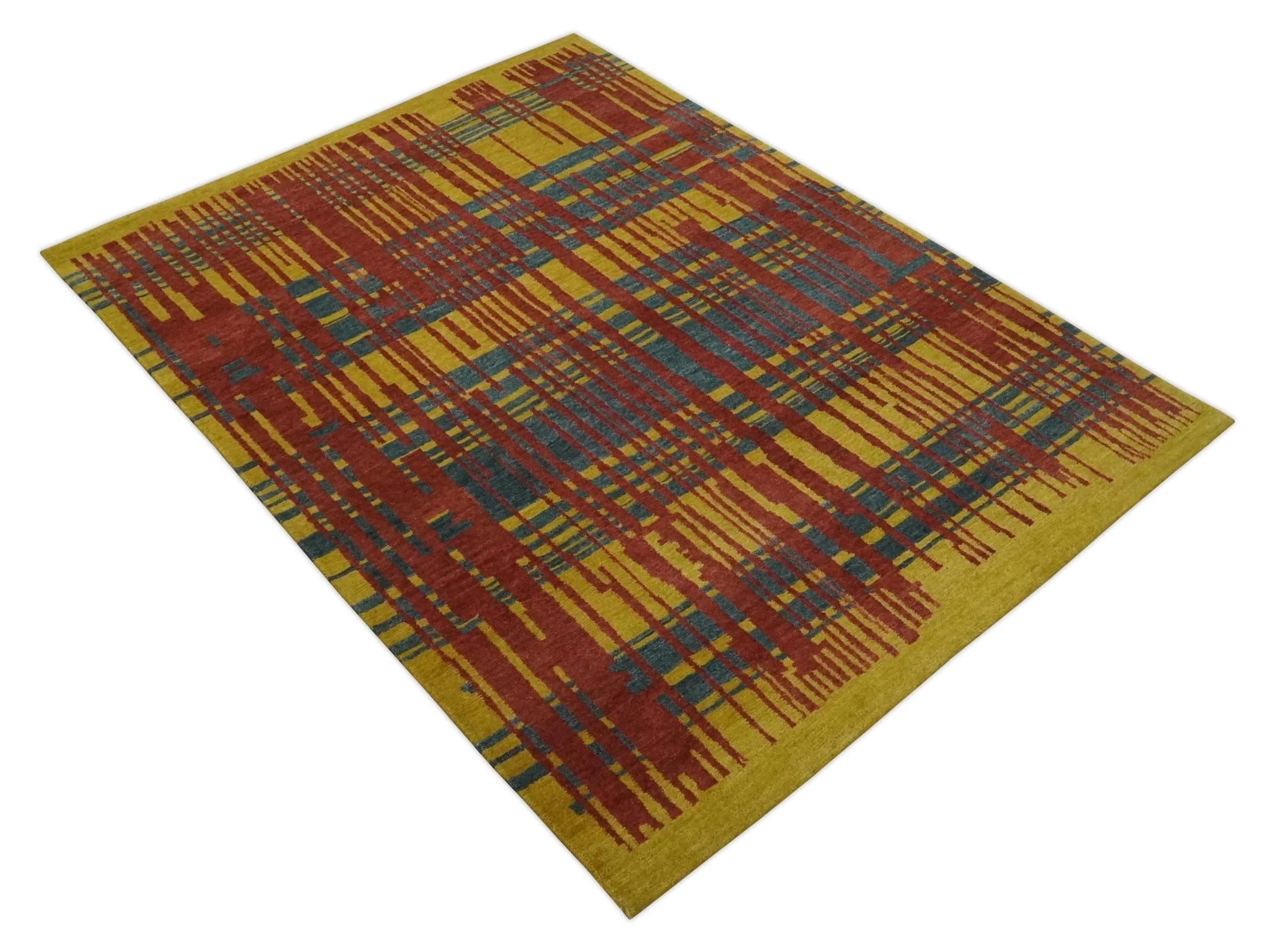 Modern Stripes Design Gold, Charcoal and Brown 5x6.6 Hand loom wool area Rug - Image 9