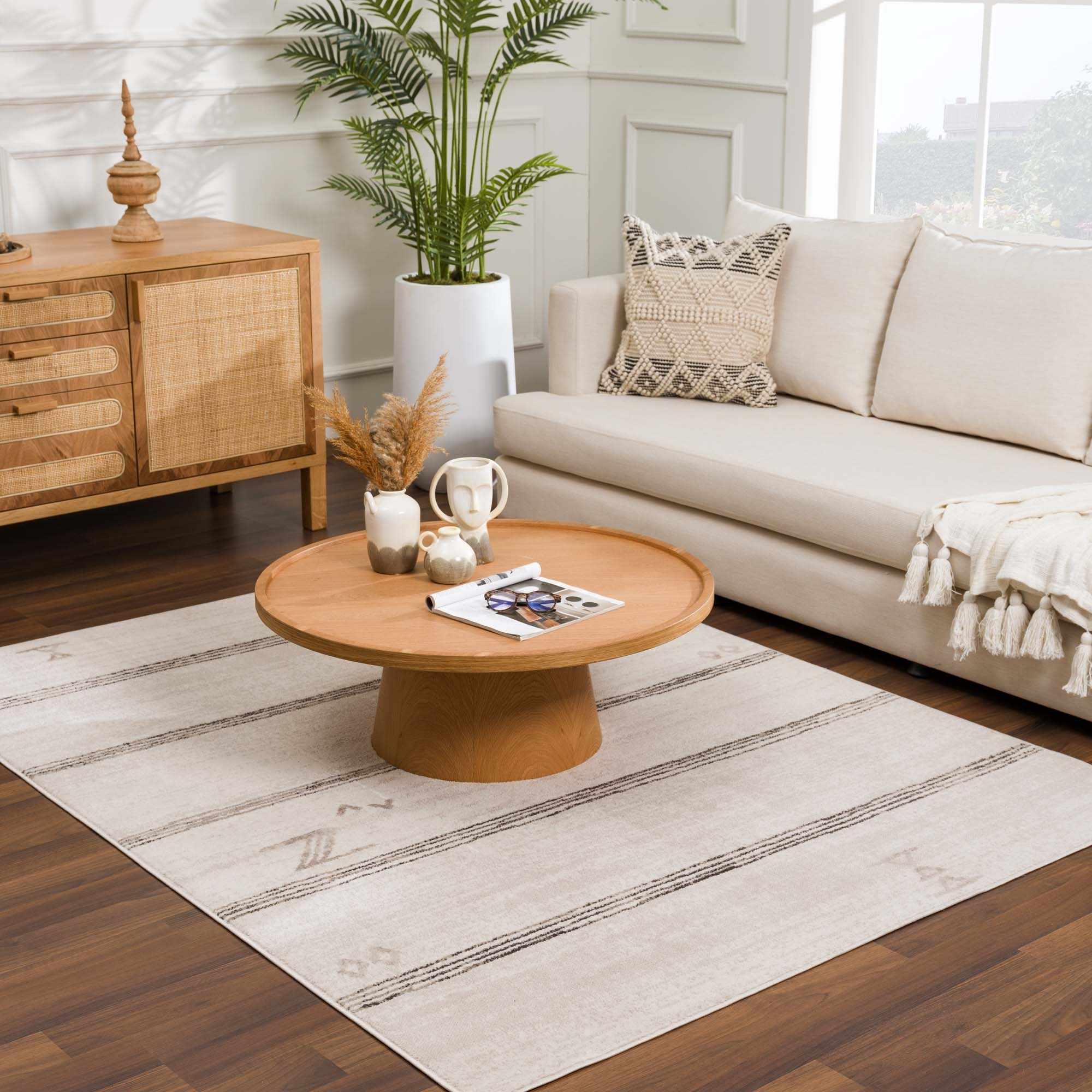 Modern Stripes Design Light Peach and Charcoal Area Rug - Image 12