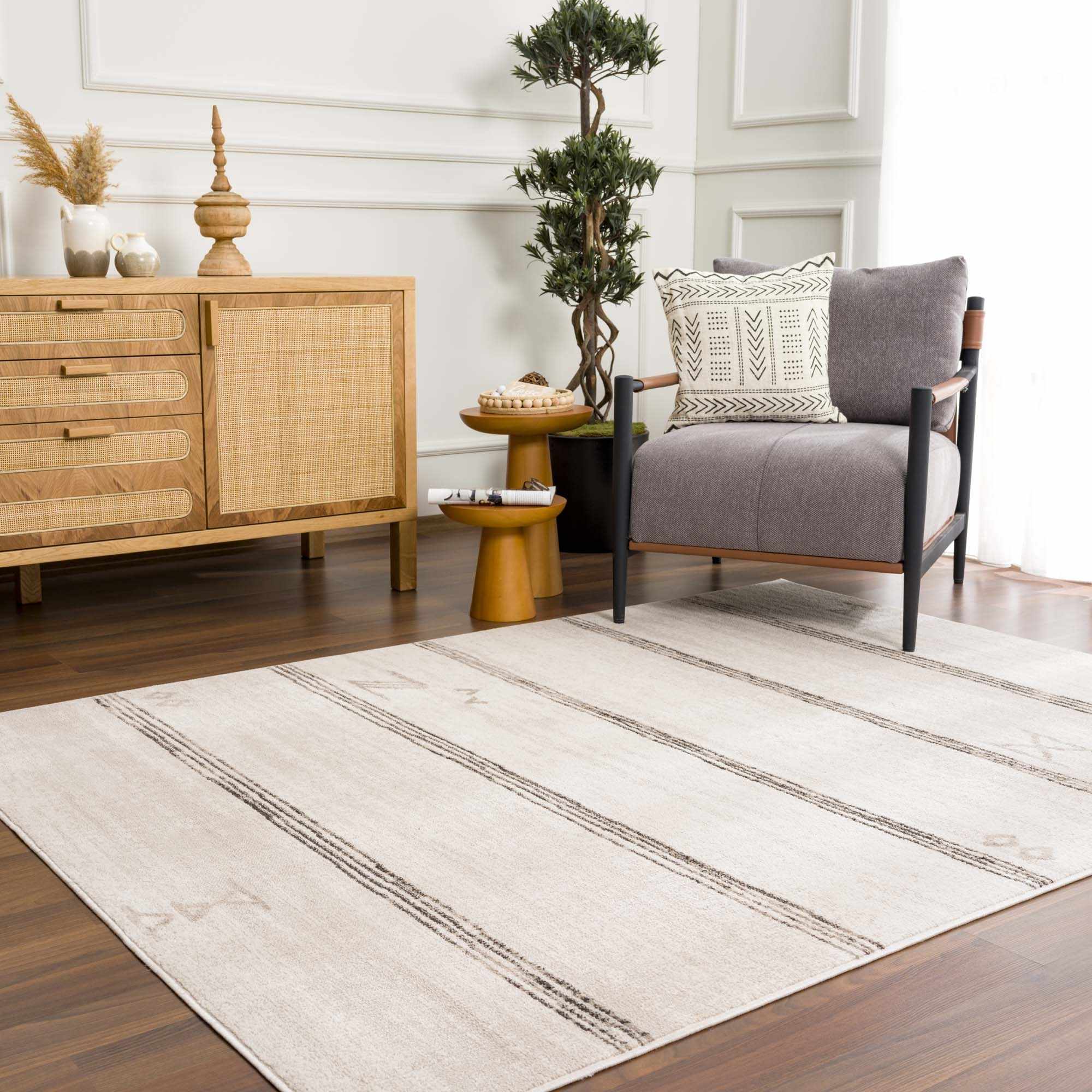 Modern Stripes Design Light Peach and Charcoal Area Rug - Image 13