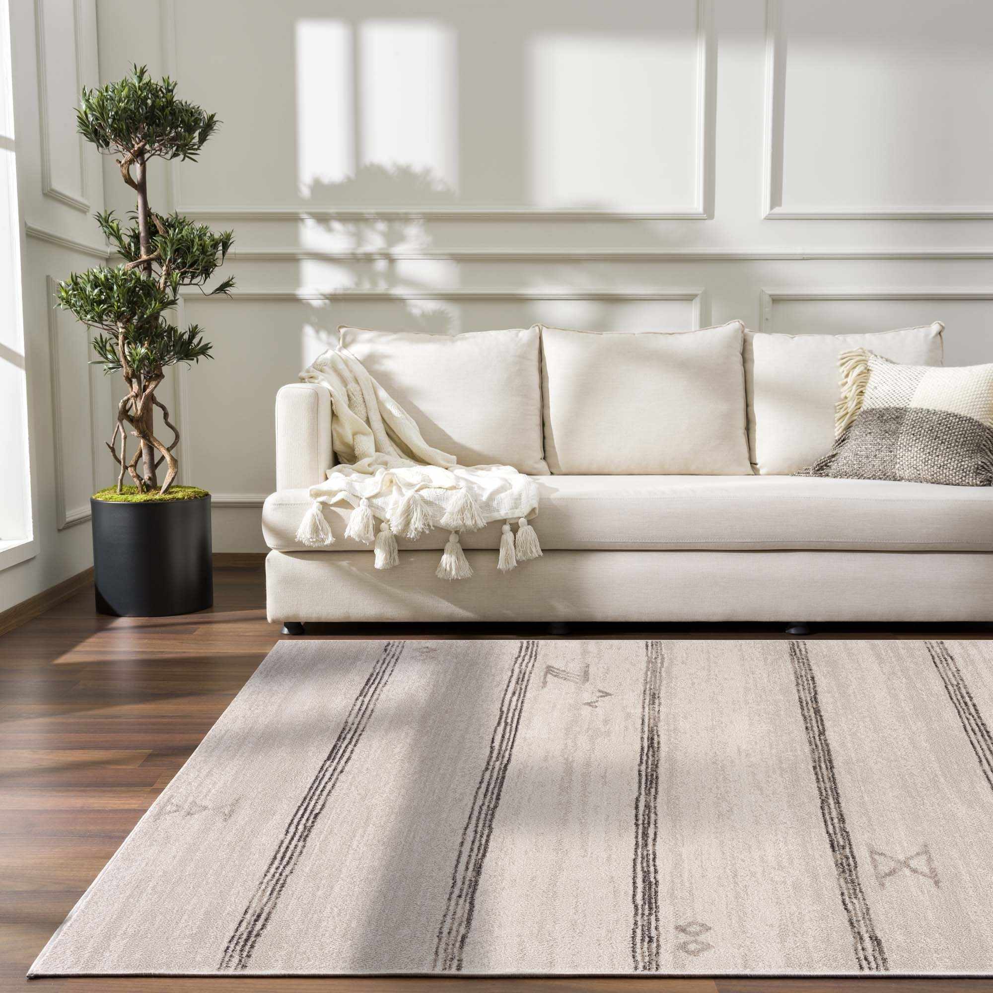 Modern Stripes Design Light Peach and Charcoal Area Rug - Image 14
