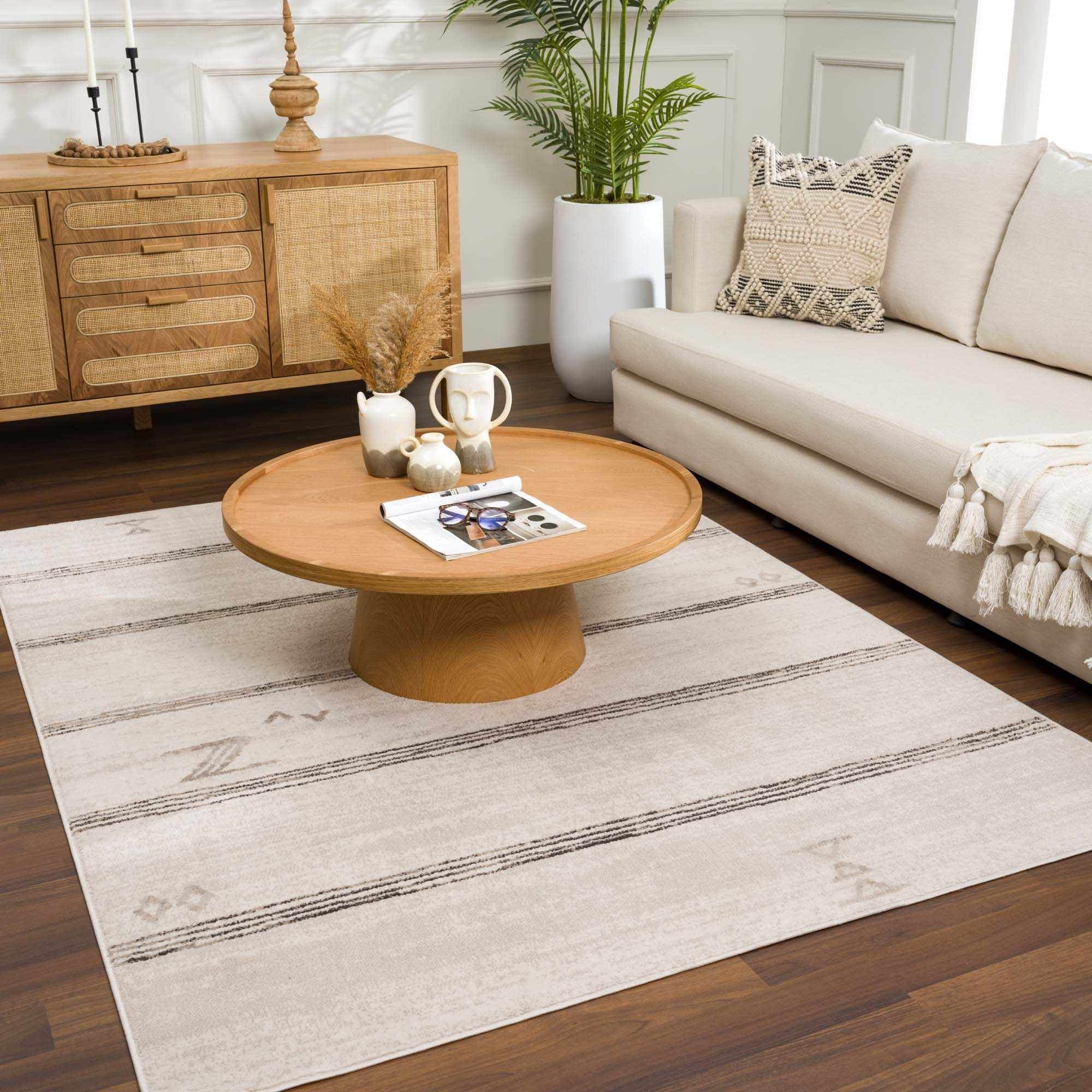 Modern Stripes Design Light Peach and Charcoal Area Rug - Image 2