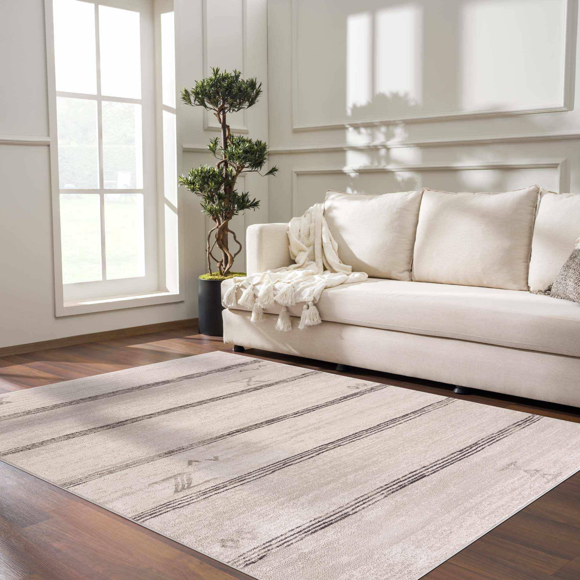 Modern Stripes Design Light Peach and Charcoal Area Rug - Image 3
