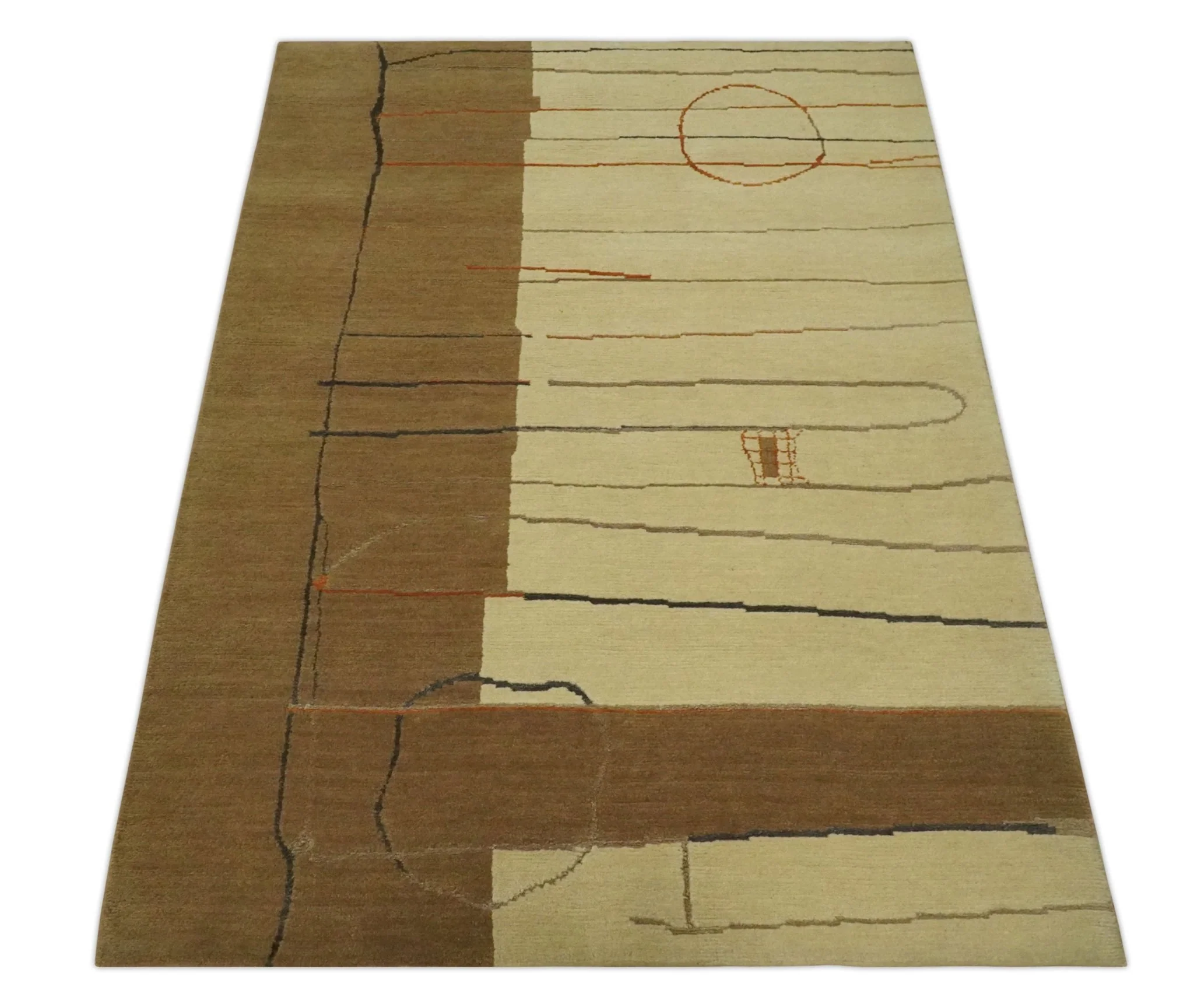 Modern stripes Design Olive and Beige Hand loom 4x6 wool and Art Silk Area Rug - Image 10
