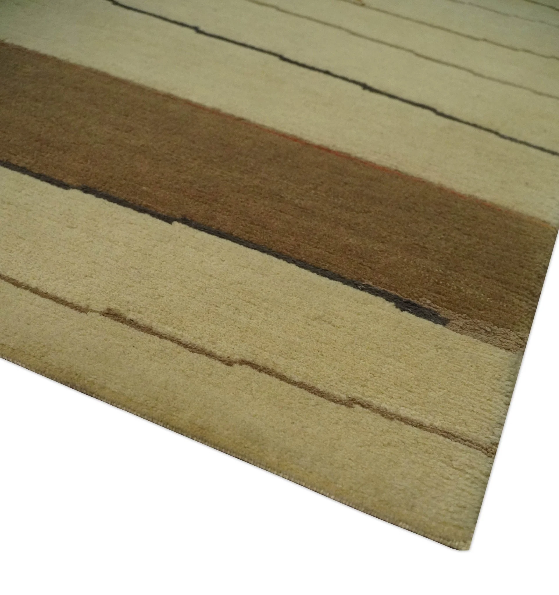 Modern stripes Design Olive and Beige Hand loom 4x6 wool and Art Silk Area Rug - Image 5