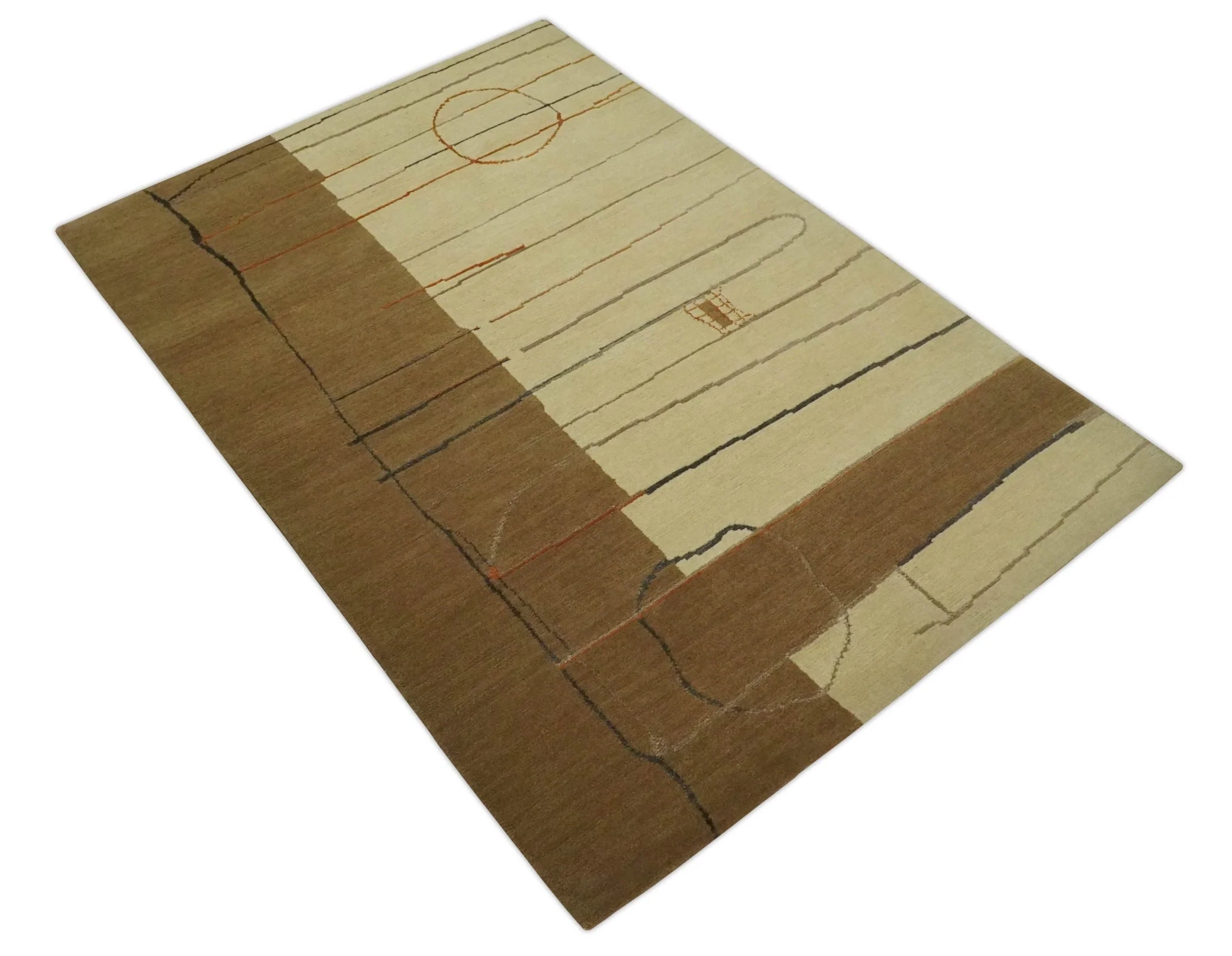 Modern stripes Design Olive and Beige Hand loom 4x6 wool and Art Silk Area Rug - Image 9