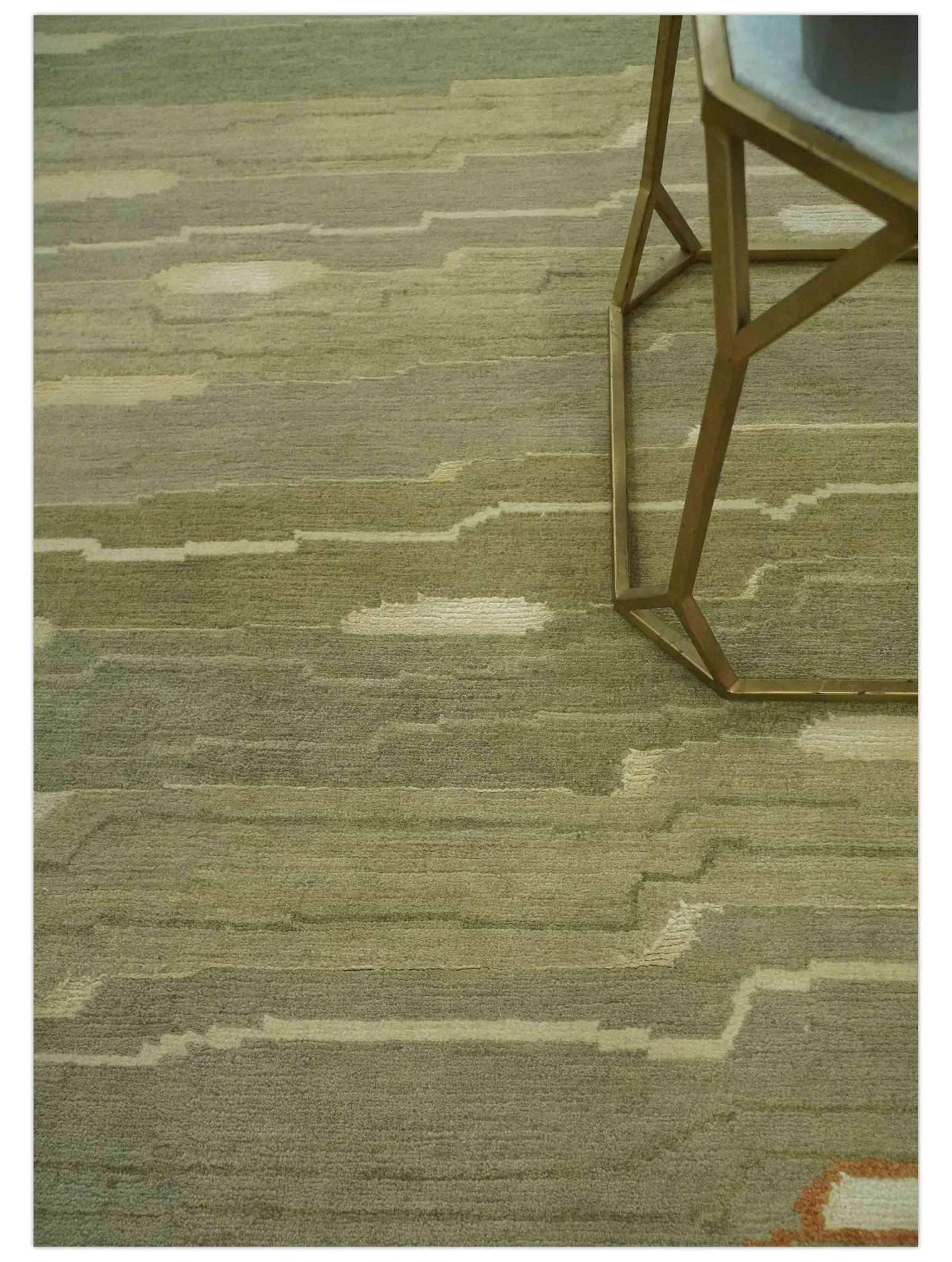 Modern stripes Design Olive, Light Green, Beige and Rust Hand loom 5x7 wool and Art Silk Area Rug - Image 2
