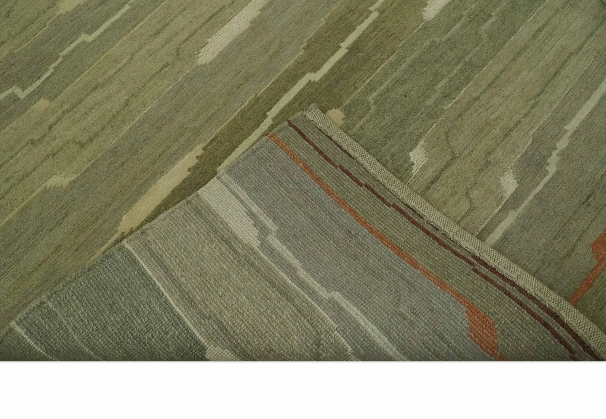Modern stripes Design Olive, Light Green, Beige and Rust Hand loom 5x7 wool and Art Silk Area Rug - Image 7