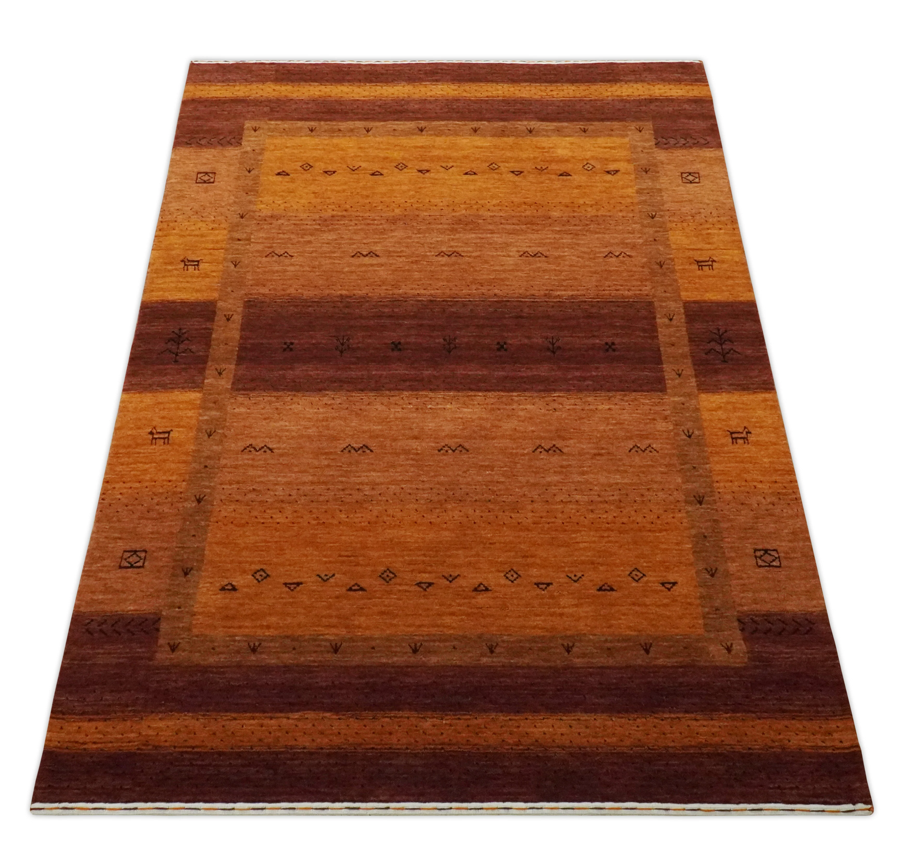 Custom Made geometrical Stripes Design Rust and Brown Hand loom wool Area Rug - Image 10