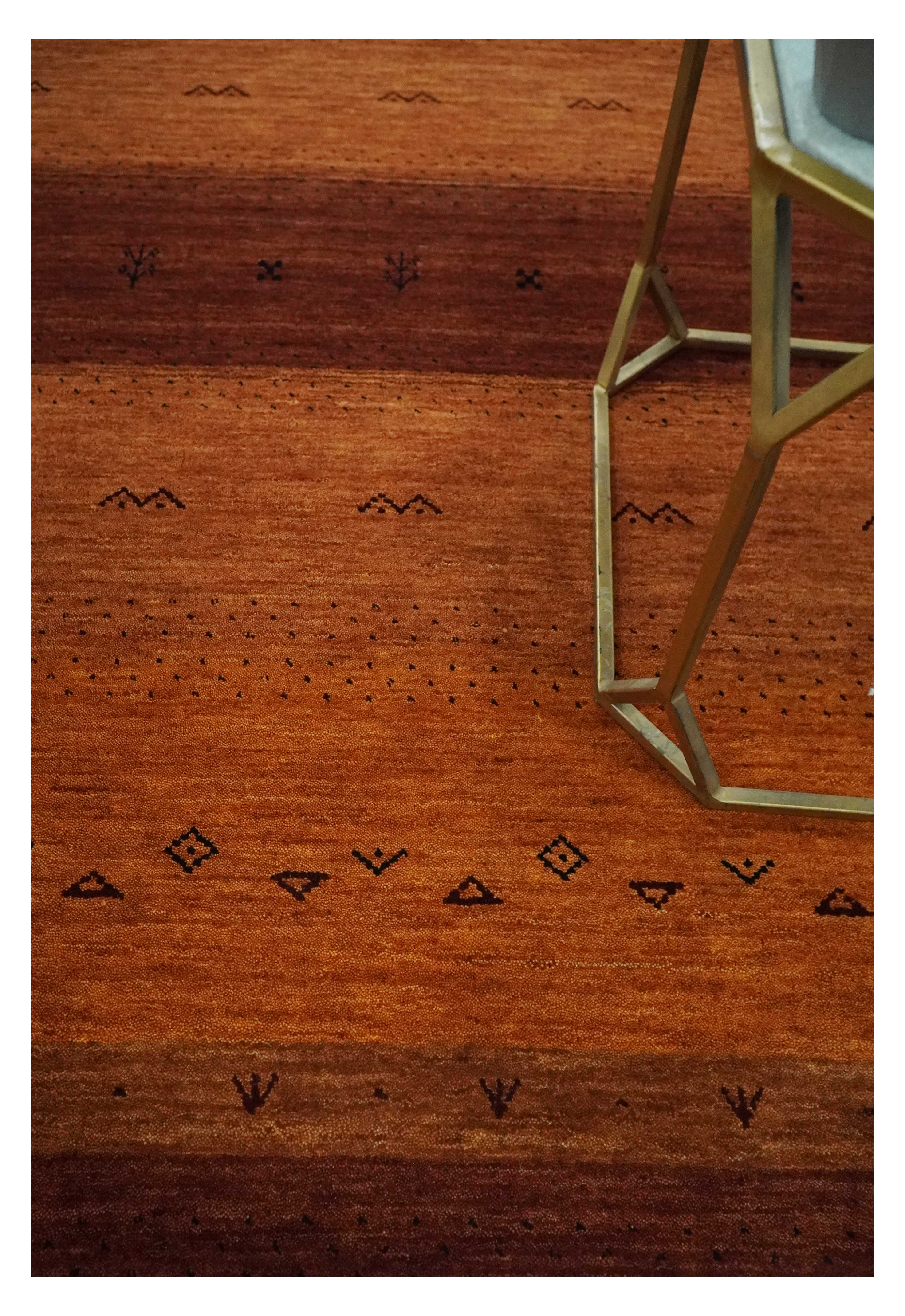 Custom Made geometrical Stripes Design Rust and Brown Hand loom wool Area Rug - Image 2