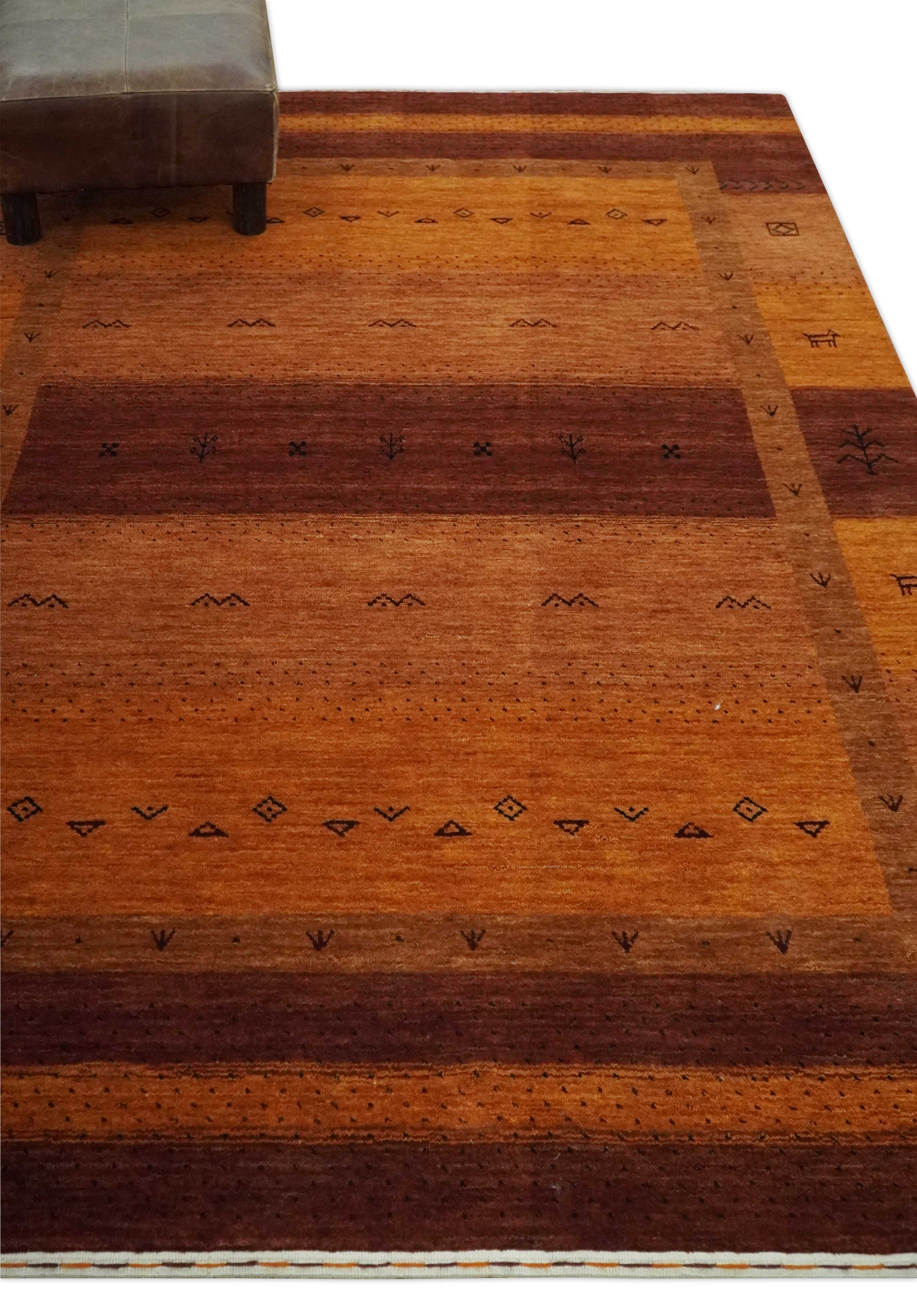Custom Made geometrical Stripes Design Rust and Brown Hand loom wool Area Rug - Image 3