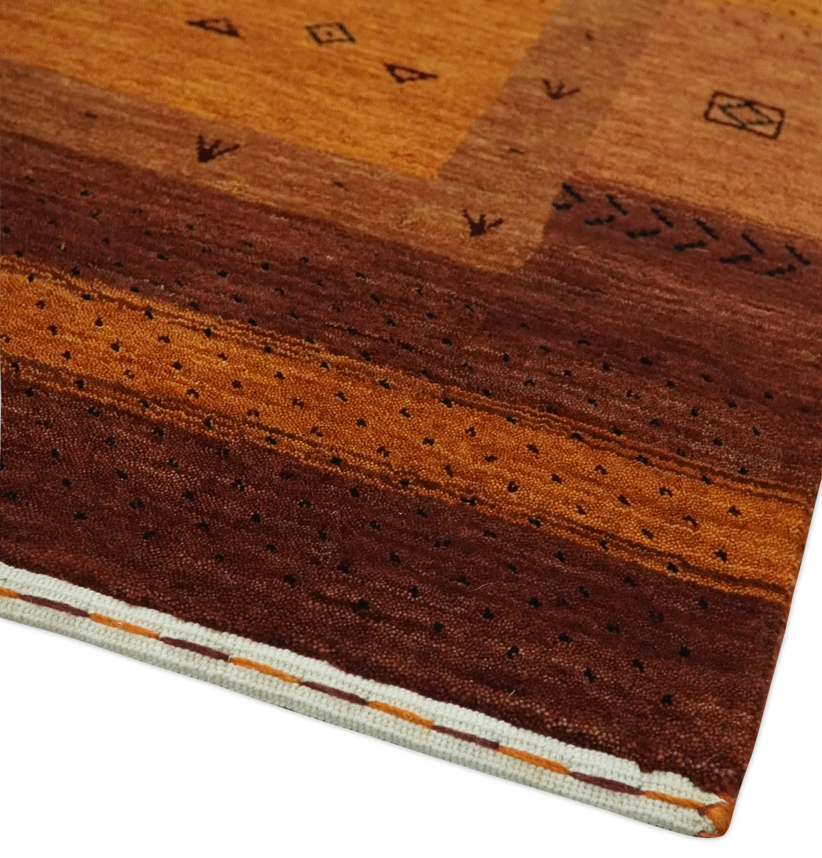 Custom Made geometrical Stripes Design Rust and Brown Hand loom wool Area Rug - Image 5