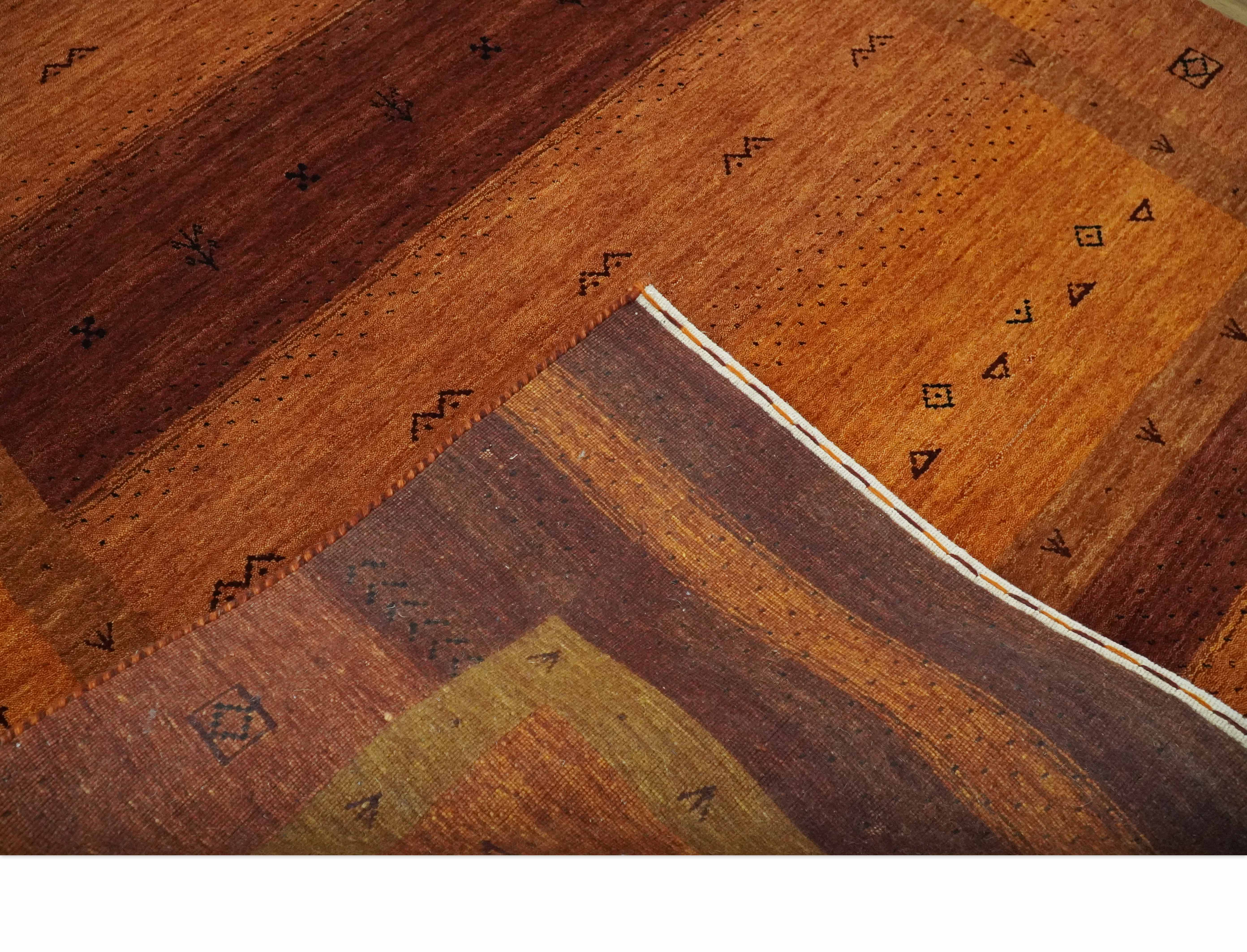 Custom Made geometrical Stripes Design Rust and Brown Hand loom wool Area Rug - Image 6