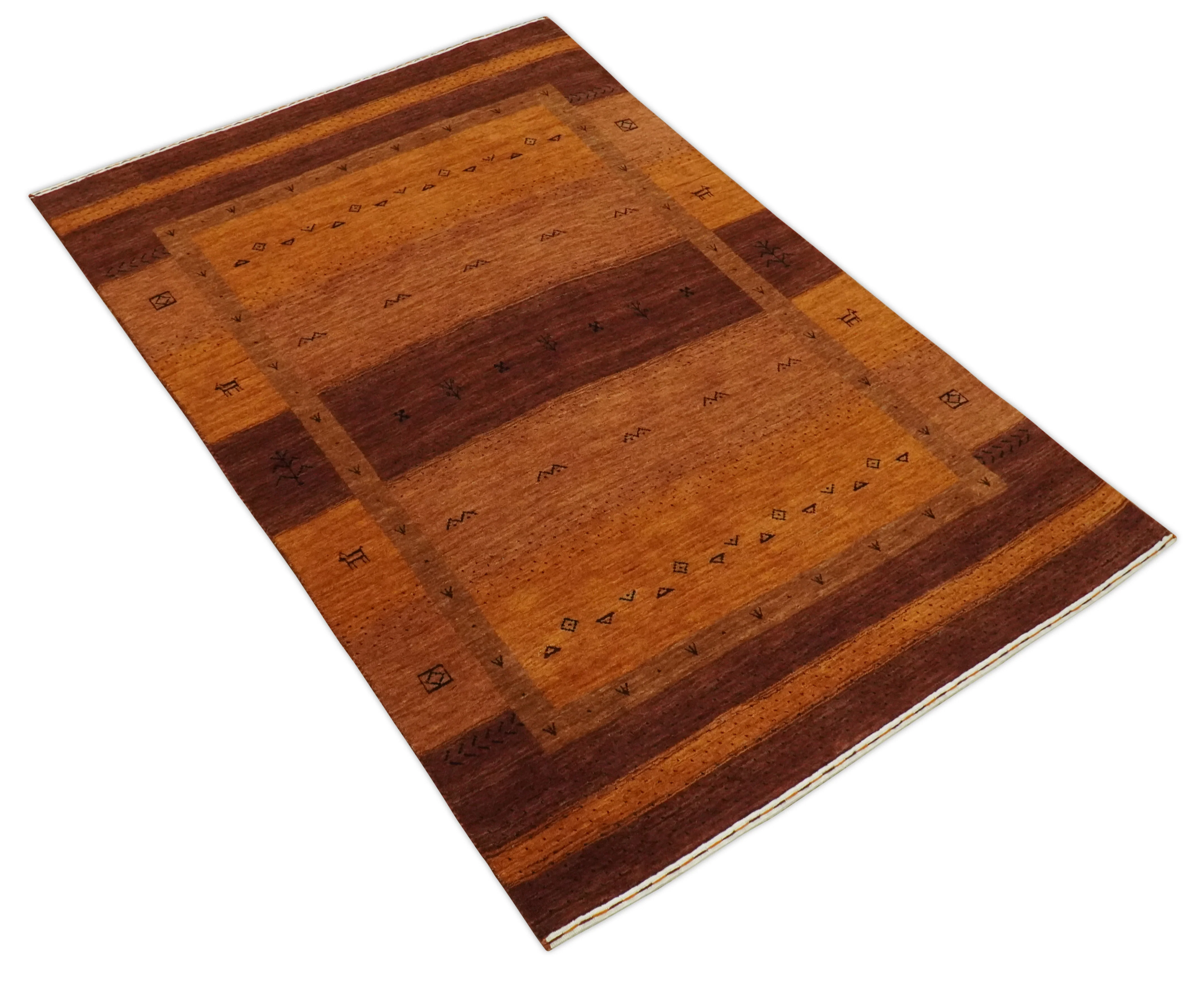 Custom Made geometrical Stripes Design Rust and Brown Hand loom wool Area Rug - Image 9