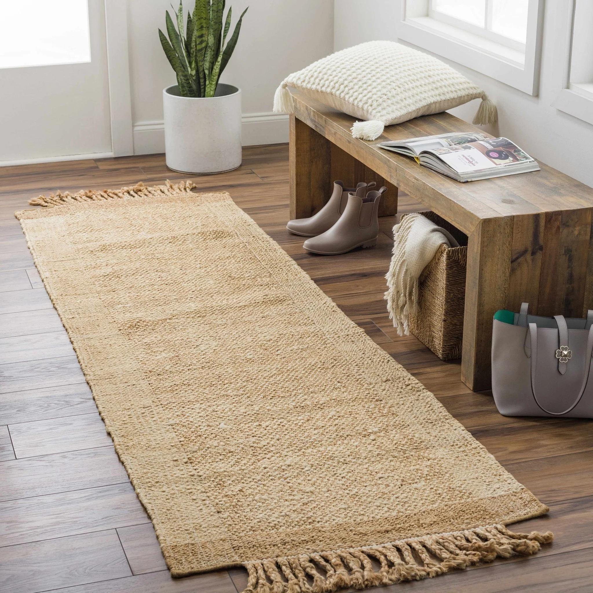 Tan And Brown Modern Style Hand Woven Jute Rug - Image 10
