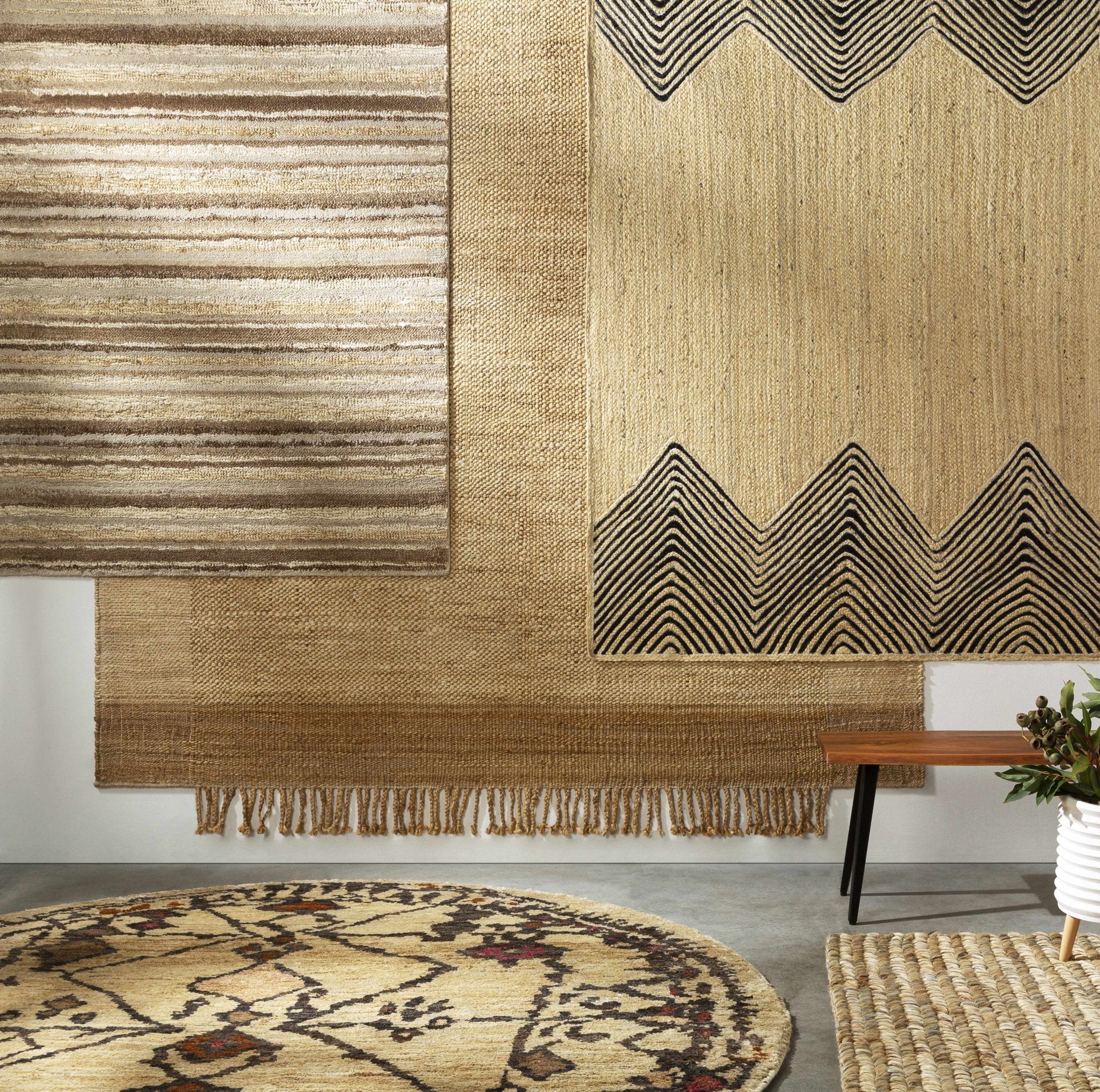 Tan And Brown Modern Style Hand Woven Jute Rug - Image 2