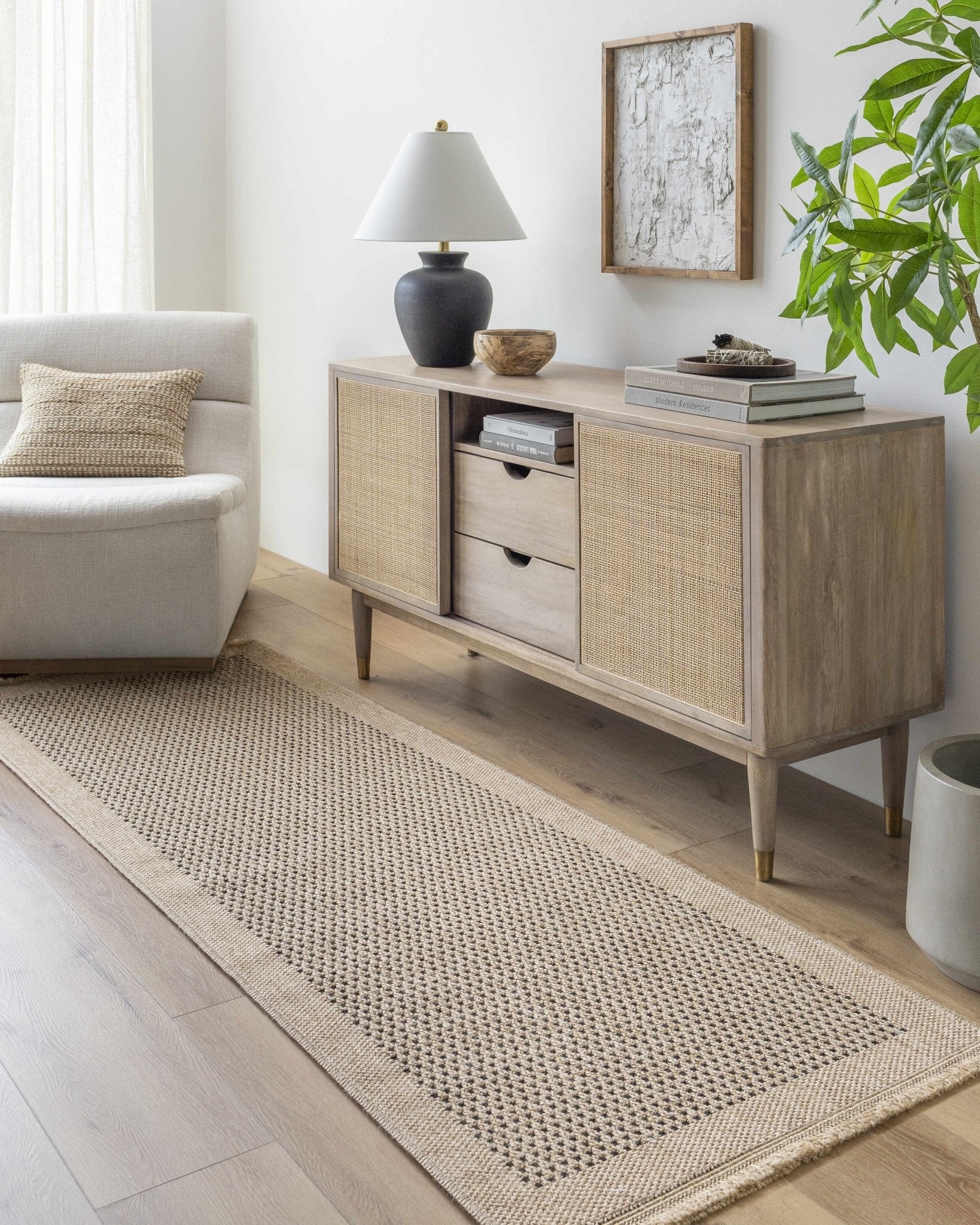 Tan and Charcoal Unique Net Design Flat Woven Indoor and Outdoor Safe Area Rug - Image 11