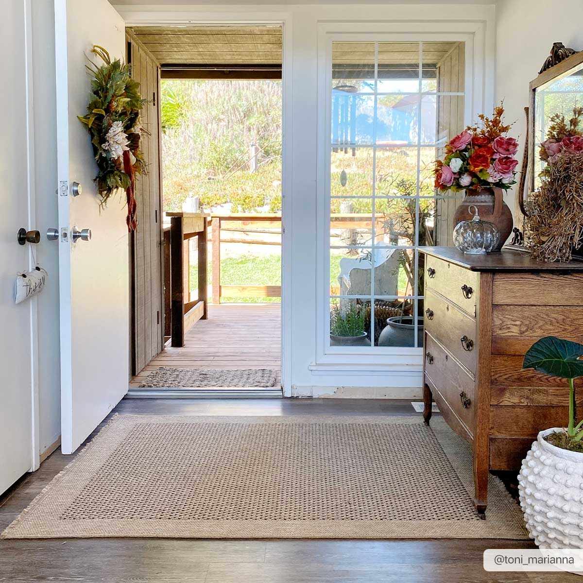 Tan and Charcoal Unique Net Design Flat Woven Indoor and Outdoor Safe Area Rug - Image 2